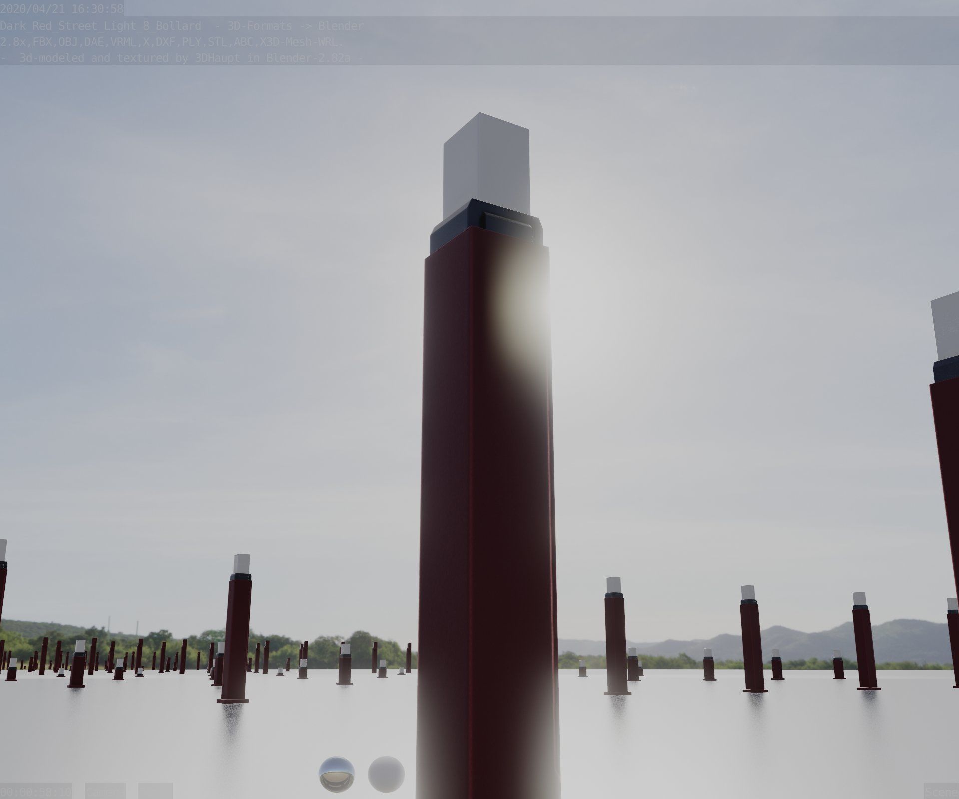 Street Light 8 Bollard 900mm Dark Red Version 6  Low-poly 3D model_14