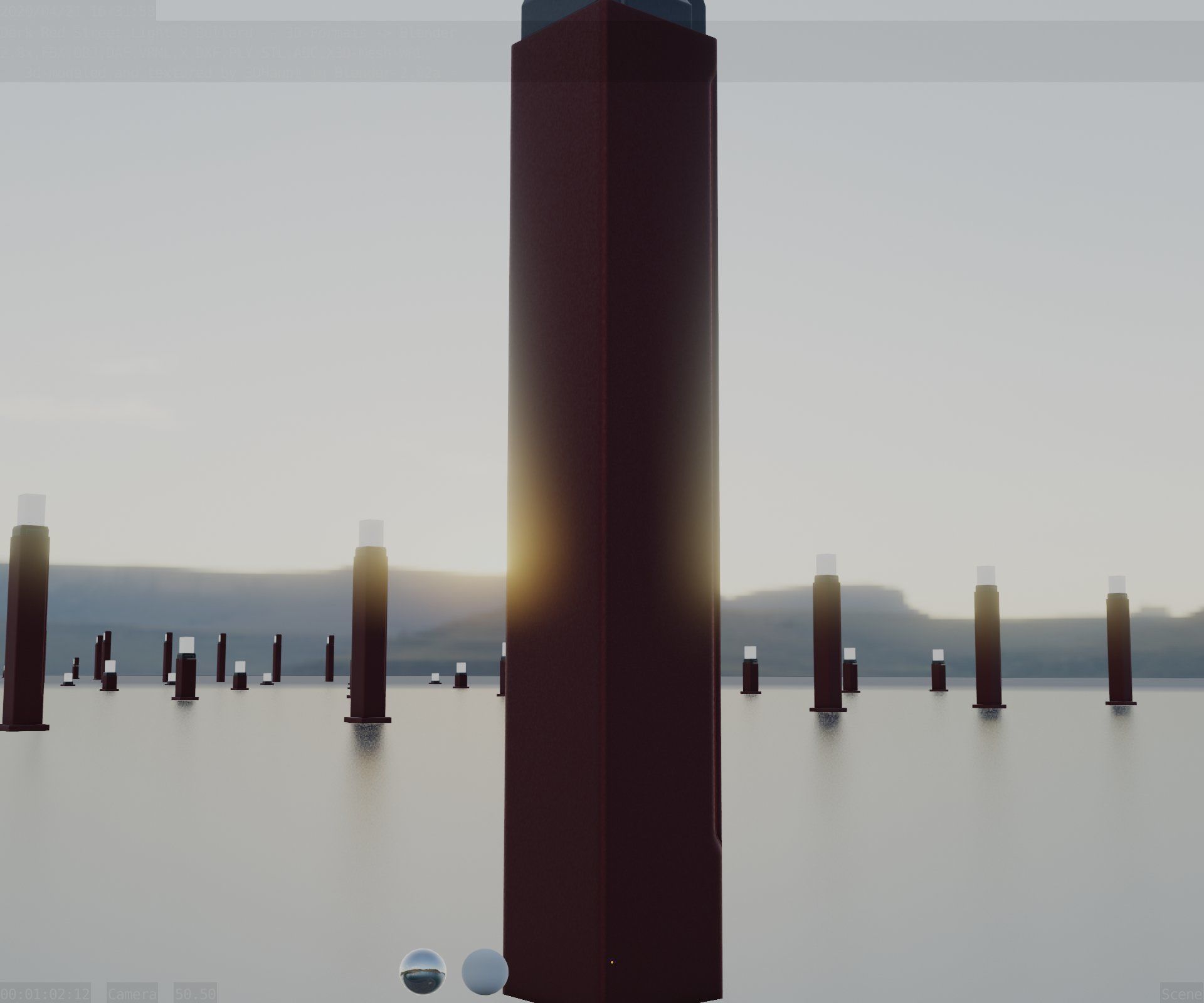 Street Light 8 Bollard 900mm Dark Red Version 6  Low-poly 3D model_98