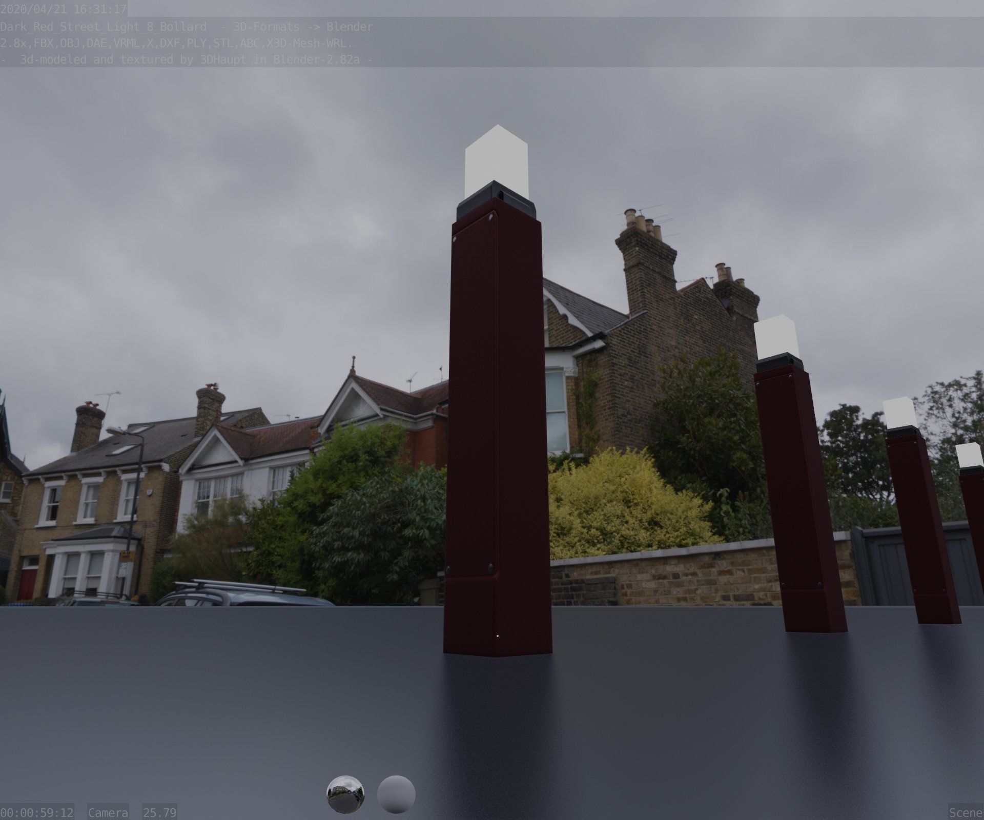 Street Light 8 Bollard 900mm Dark Red Version 6  Low-poly 3D model_27