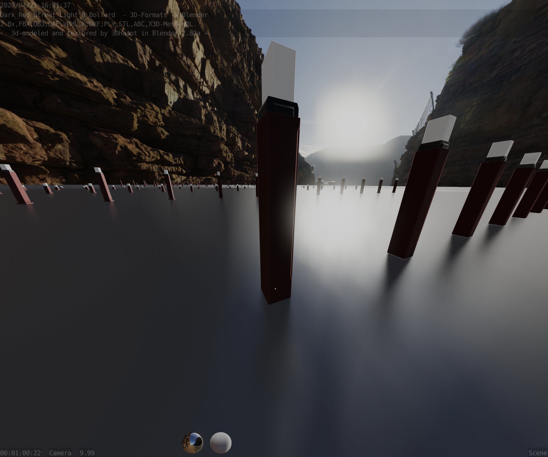 Street Light 8 Bollard 900mm Dark Red Version 6  Low-poly 3D model_61