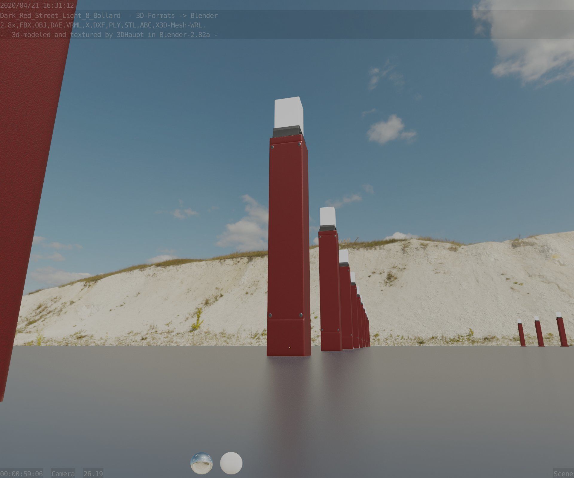 Street Light 8 Bollard 900mm Dark Red Version 6  Low-poly 3D model_10