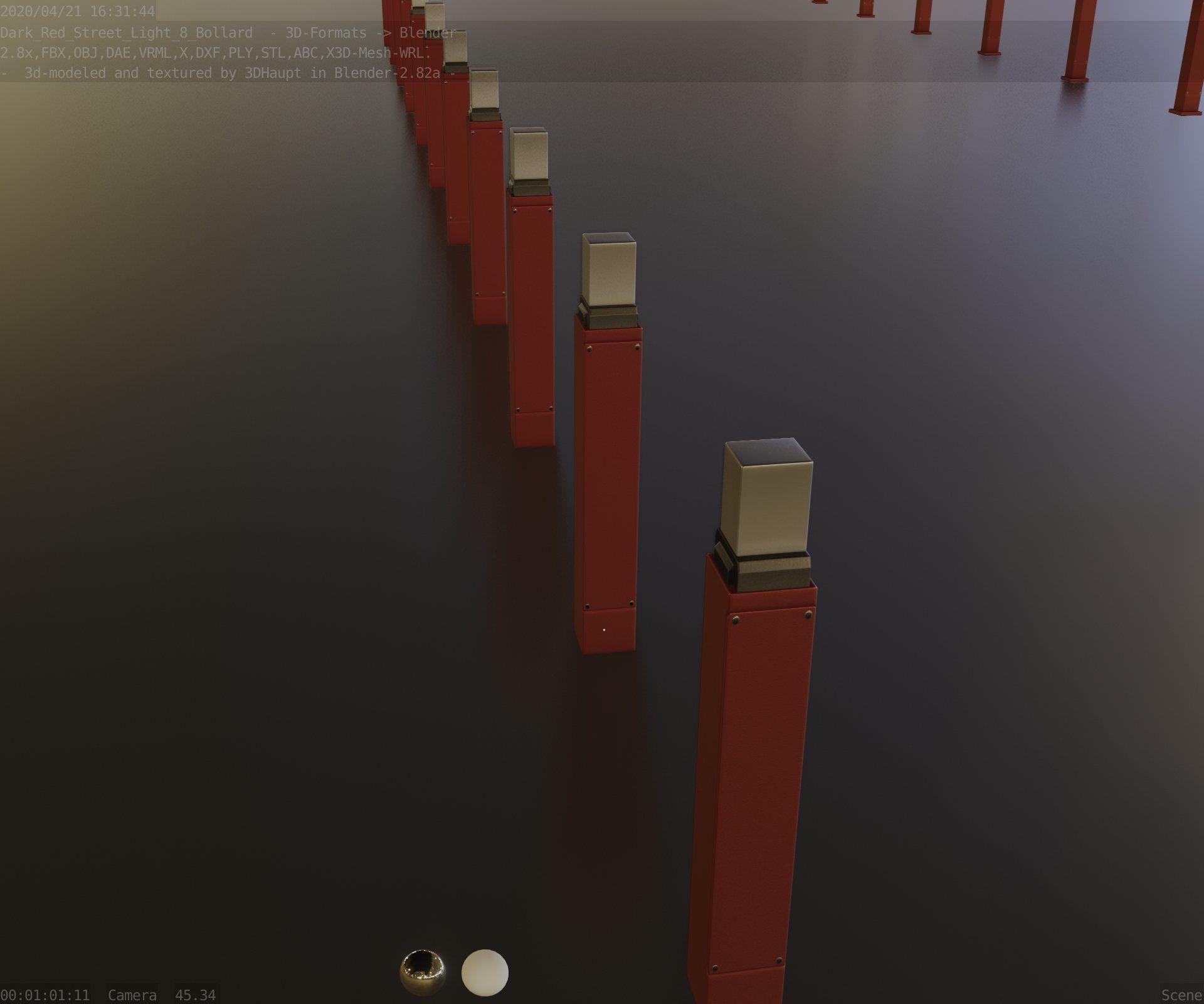 Street Light 8 Bollard 900mm Dark Red Version 6  Low-poly 3D model_74