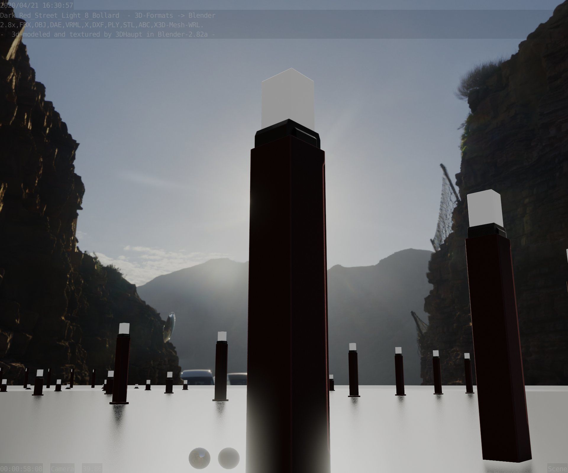 Street Light 8 Bollard 900mm Dark Red Version 6  Low-poly 3D model_12