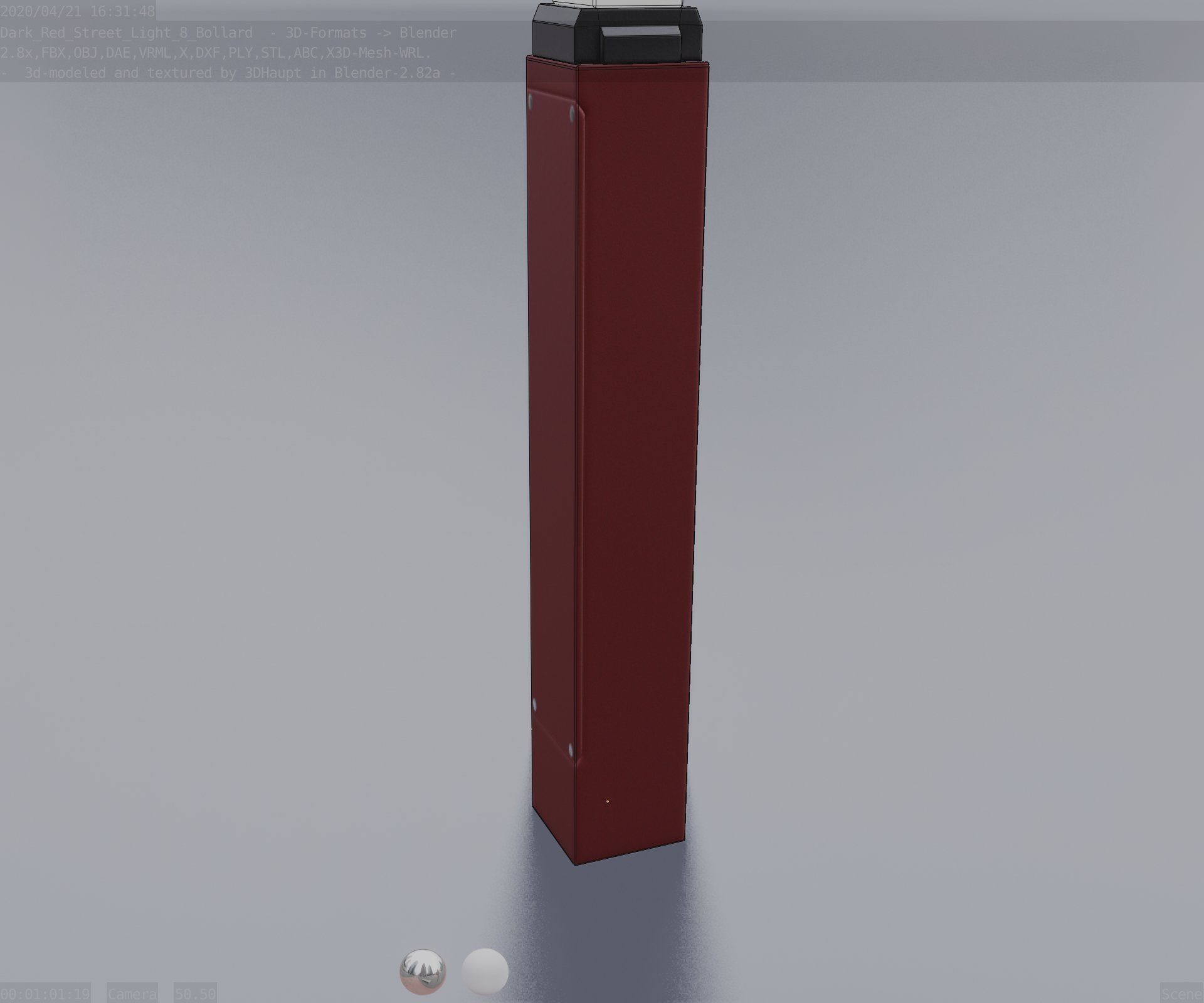 Street Light 8 Bollard 900mm Dark Red Version 6  Low-poly 3D model_82
