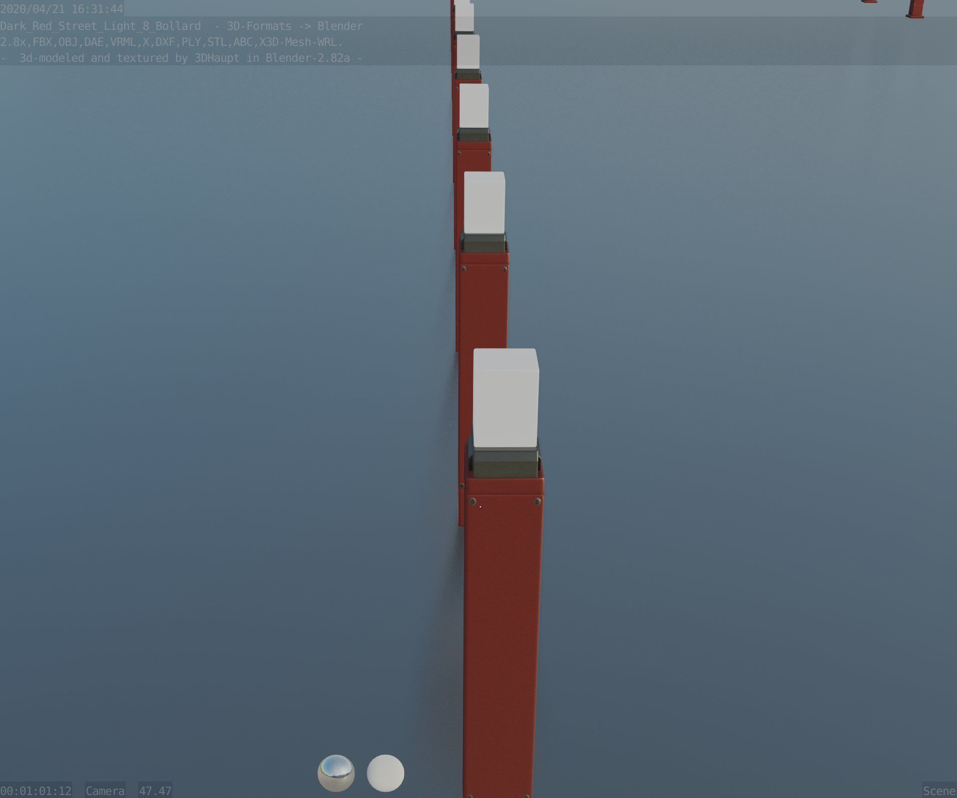 Street Light 8 Bollard 900mm Dark Red Version 6  Low-poly 3D model_75