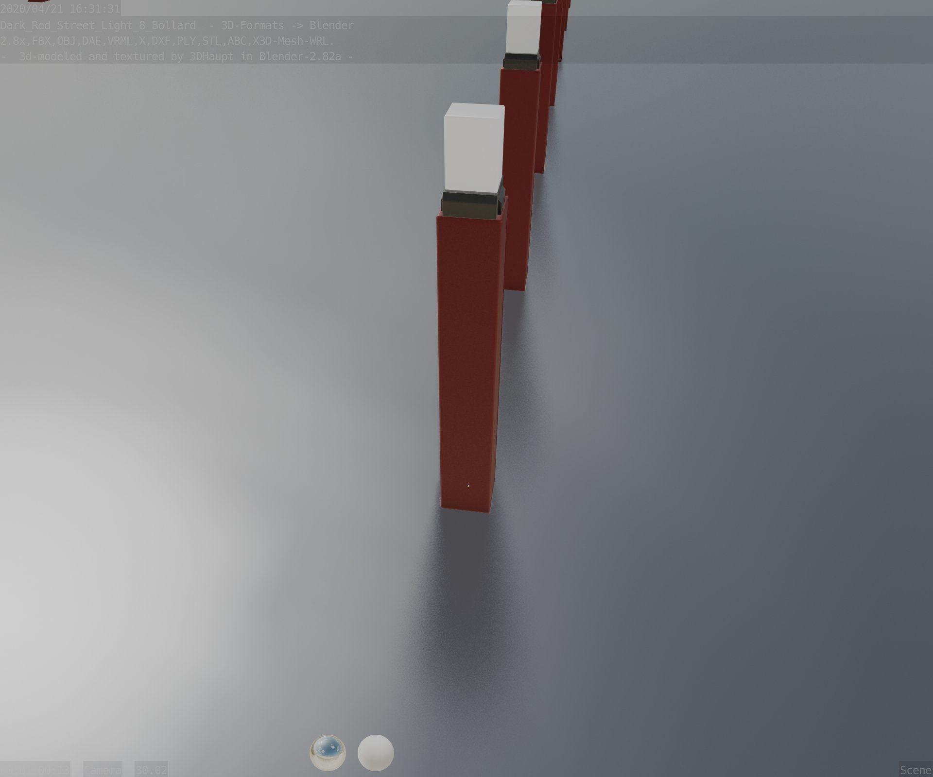 Street Light 8 Bollard 900mm Dark Red Version 6  Low-poly 3D model_52