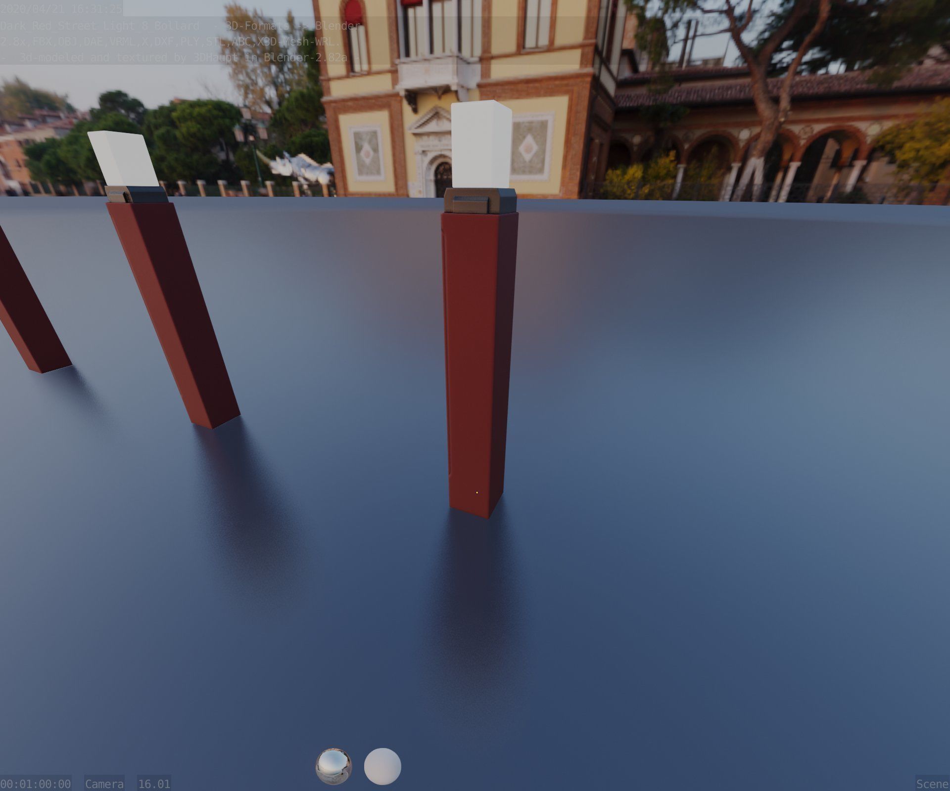 Street Light 8 Bollard 900mm Dark Red Version 6  Low-poly 3D model_39