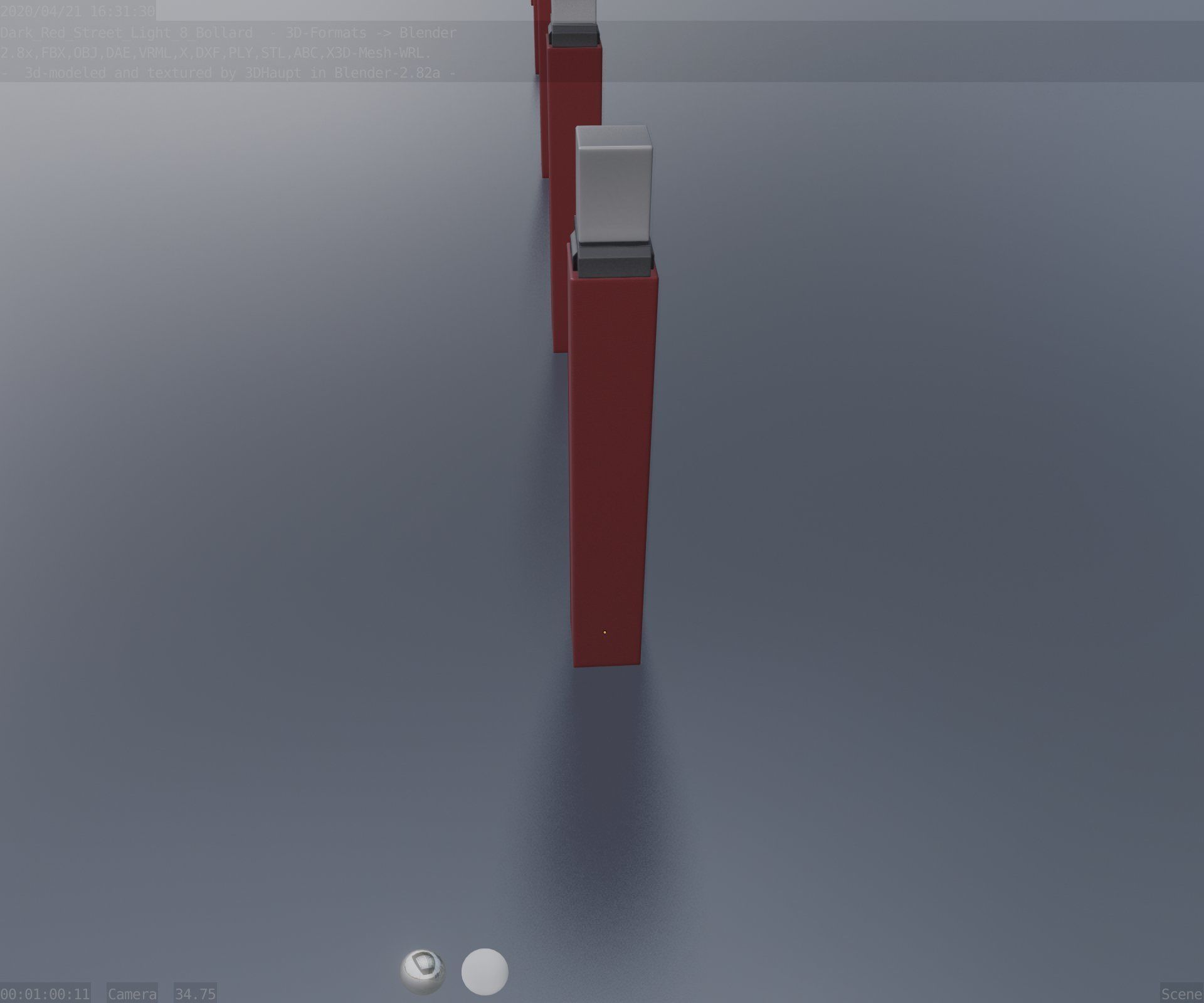Street Light 8 Bollard 900mm Dark Red Version 6  Low-poly 3D model_50