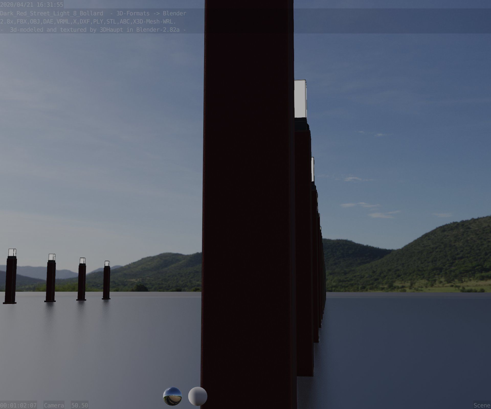 Street Light 8 Bollard 900mm Dark Red Version 6  Low-poly 3D model_93