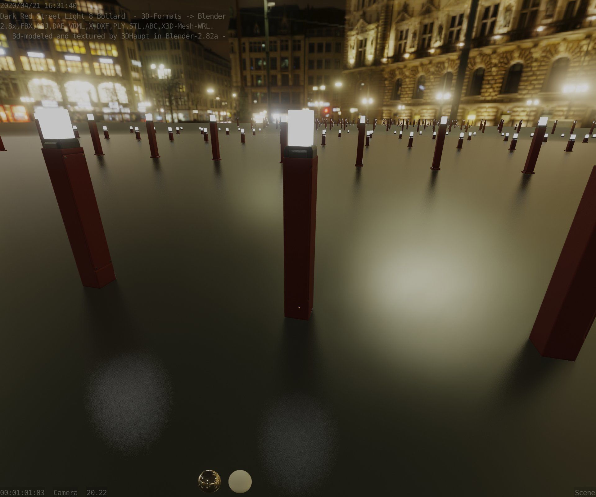 Street Light 8 Bollard 900mm Dark Red Version 6  Low-poly 3D model_66