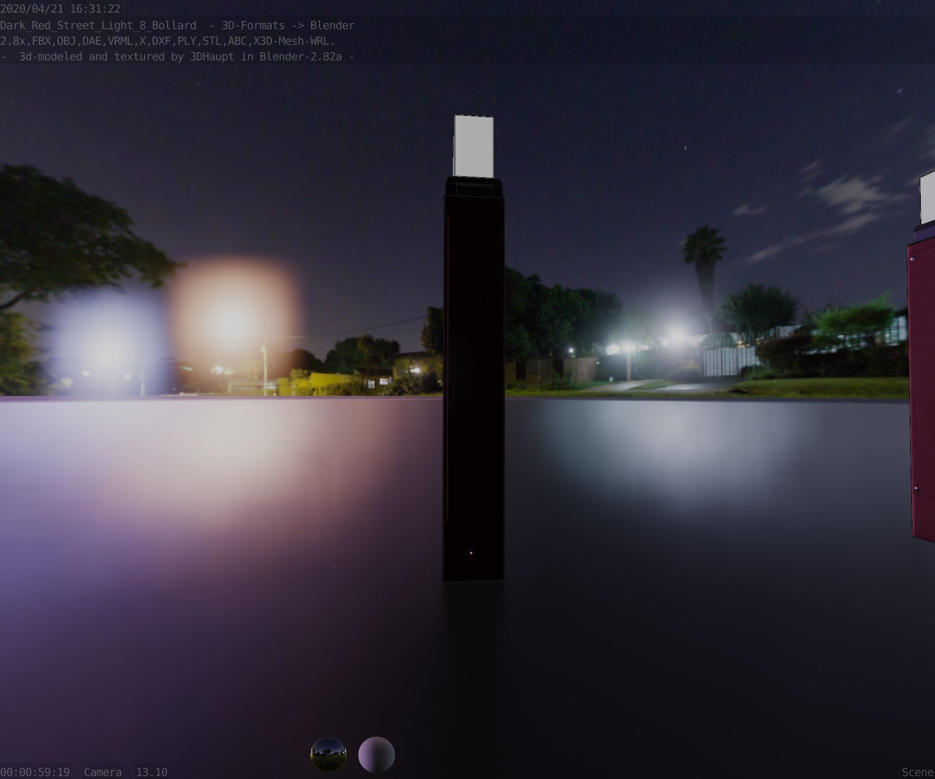 Street Light 8 Bollard 900mm Dark Red Version 6  Low-poly 3D model_34