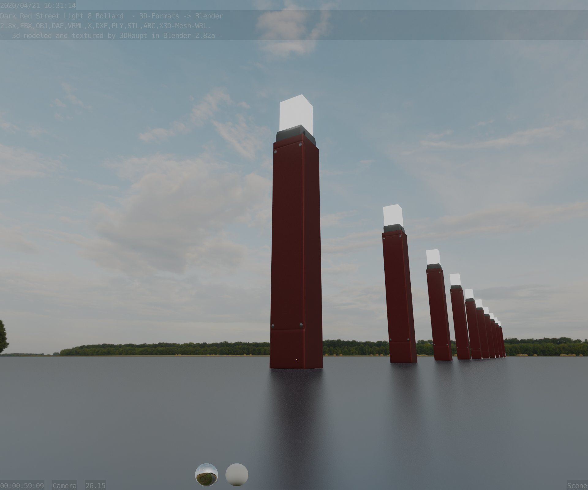 Street Light 8 Bollard 900mm Dark Red Version 6  Low-poly 3D model_24