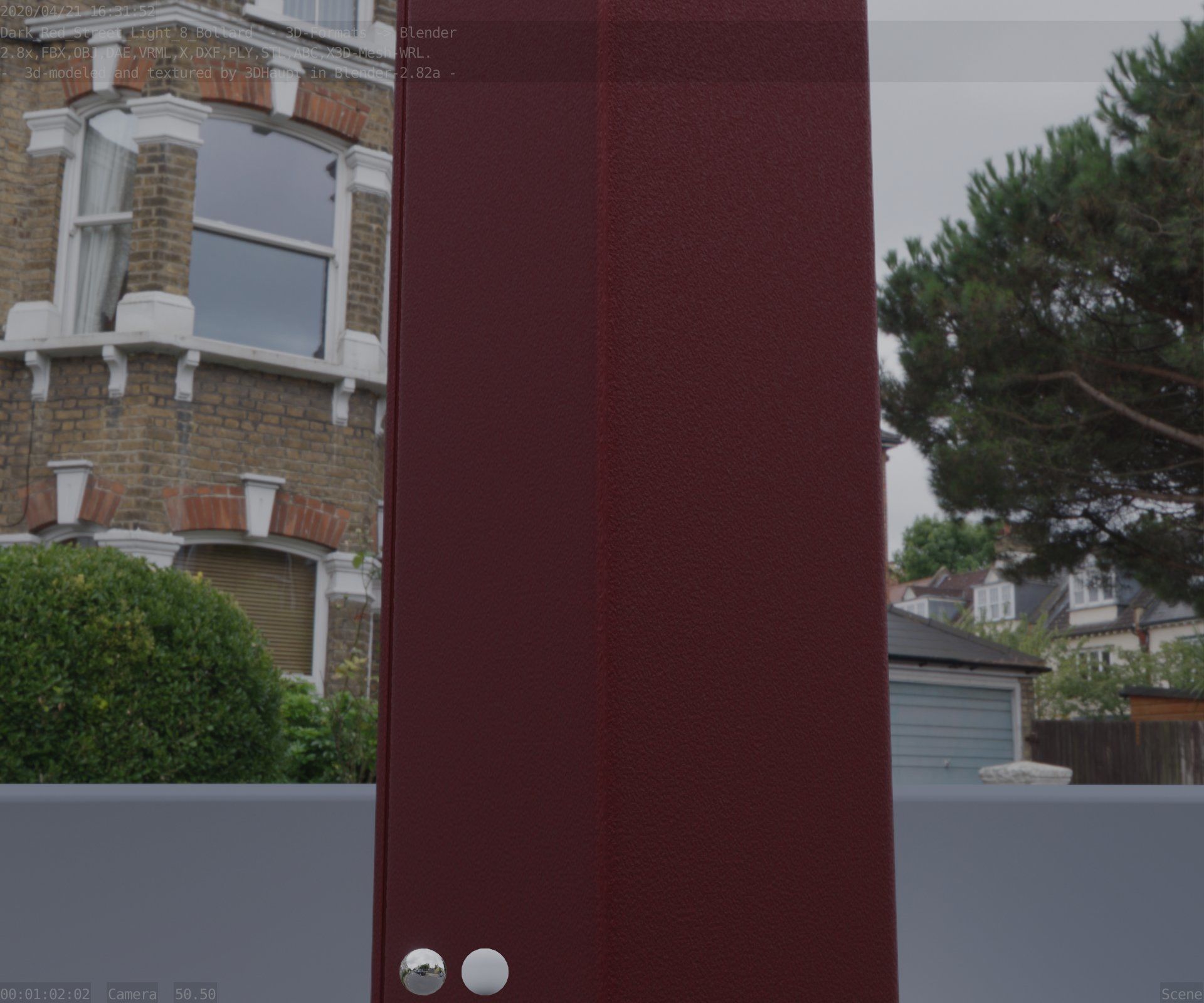 Street Light 8 Bollard 900mm Dark Red Version 6  Low-poly 3D model_88