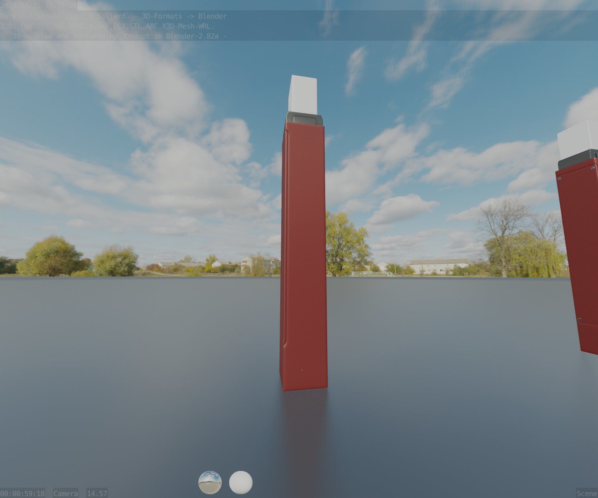Street Light 8 Bollard 900mm Dark Red Version 6  Low-poly 3D model_33