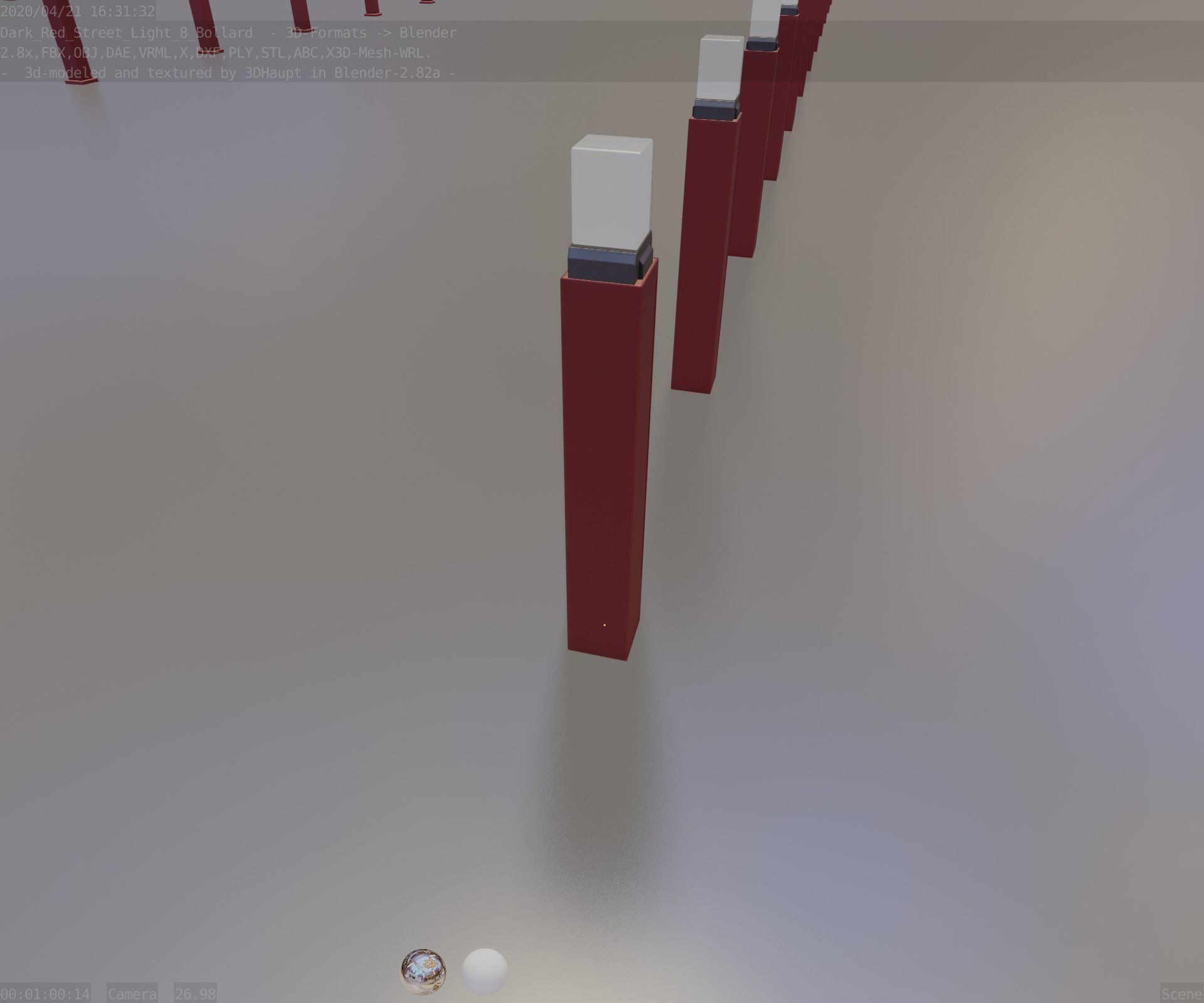 Street Light 8 Bollard 900mm Dark Red Version 6  Low-poly 3D model_53