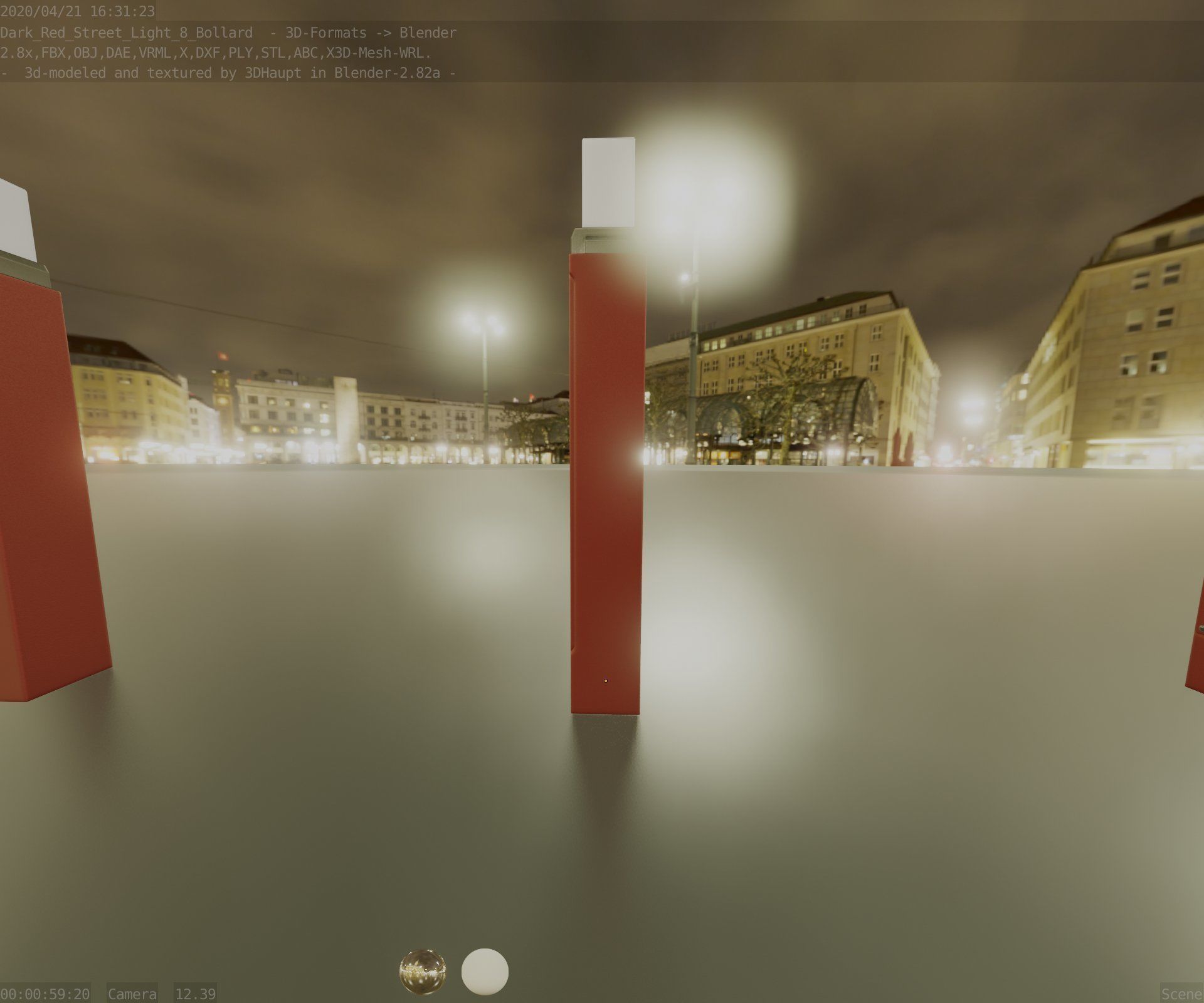 Street Light 8 Bollard 900mm Dark Red Version 6  Low-poly 3D model_35