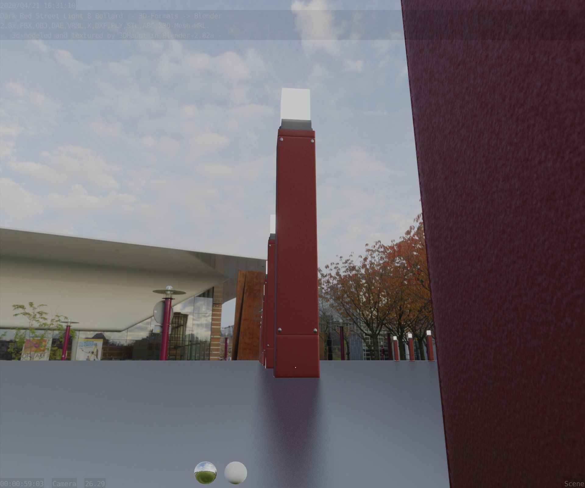 Street Light 8 Bollard 900mm Dark Red Version 6  Low-poly 3D model_8