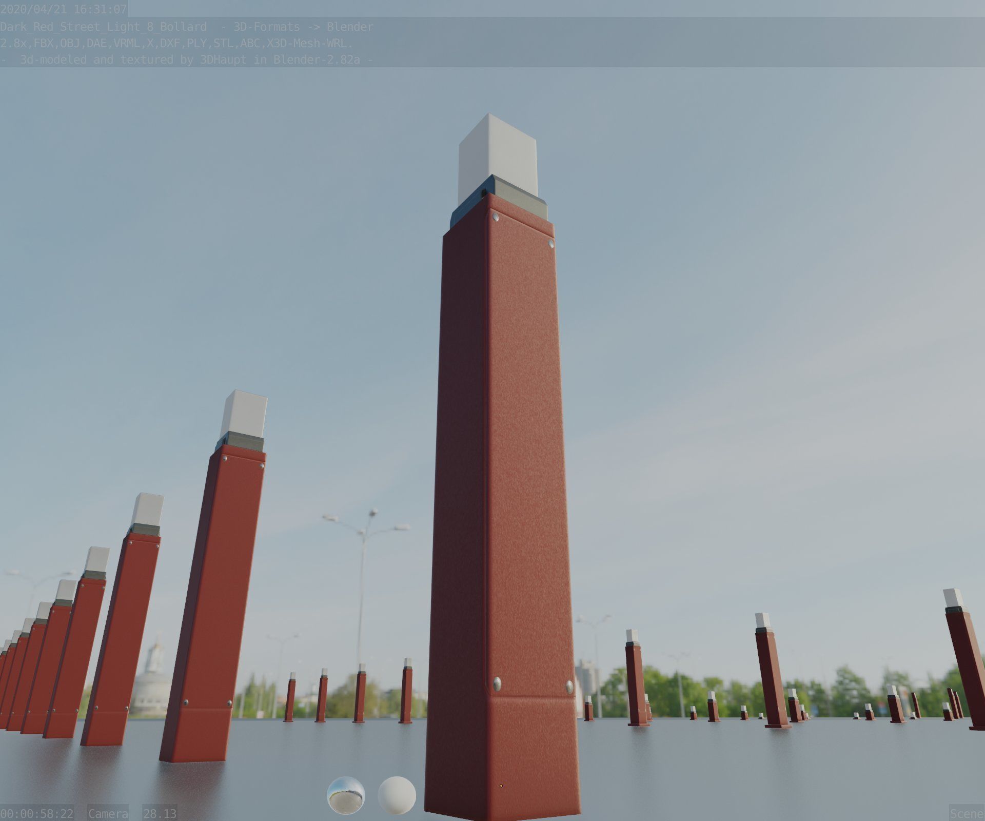 Street Light 8 Bollard 900mm Dark Red Version 6  Low-poly 3D model_3