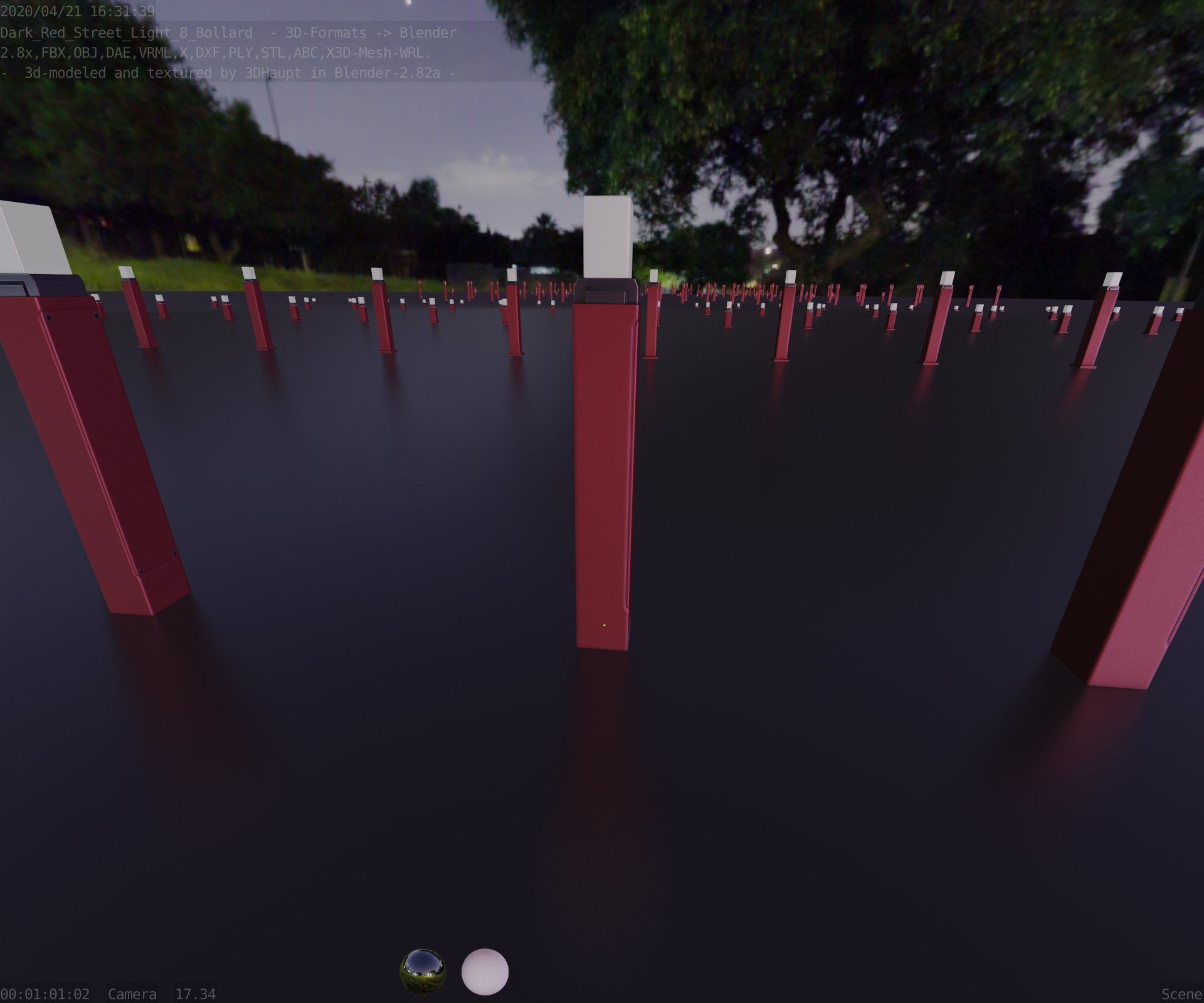 Street Light 8 Bollard 900mm Dark Red Version 6  Low-poly 3D model_65