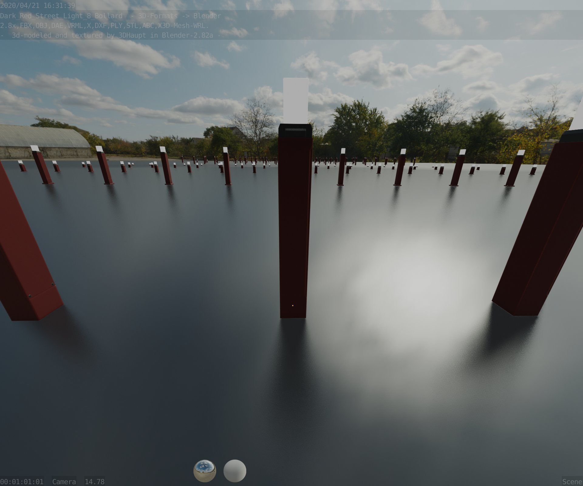 Street Light 8 Bollard 900mm Dark Red Version 6  Low-poly 3D model_64