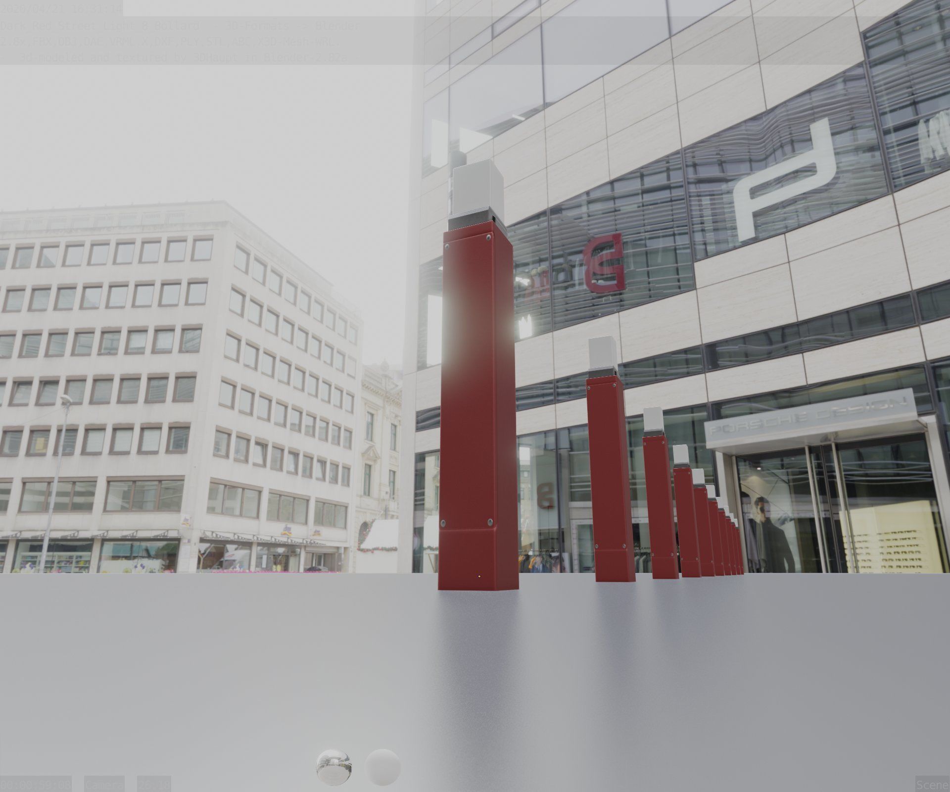 Street Light 8 Bollard 900mm Dark Red Version 6  Low-poly 3D model_23