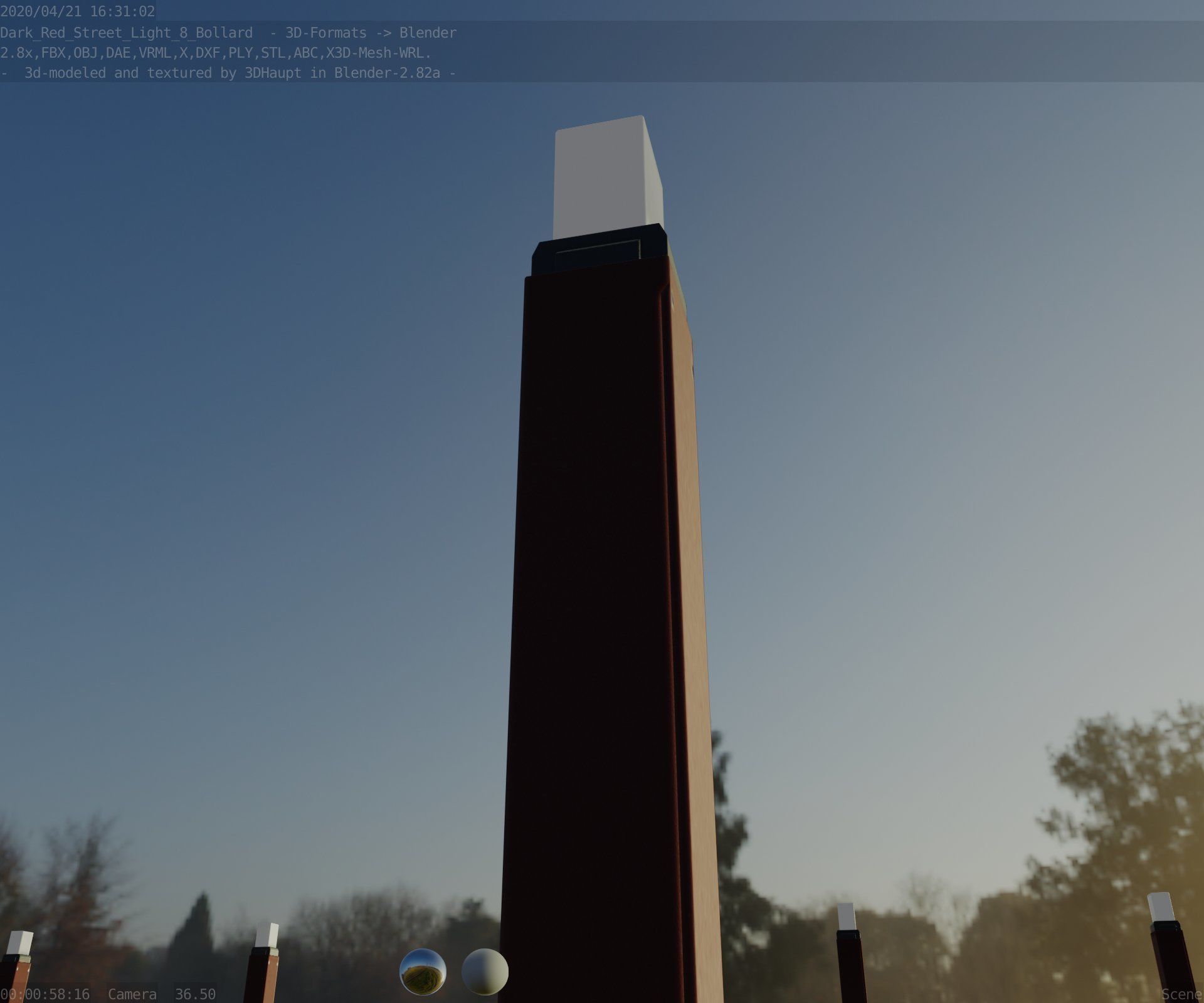 Street Light 8 Bollard 900mm Dark Red Version 6  Low-poly 3D model_20