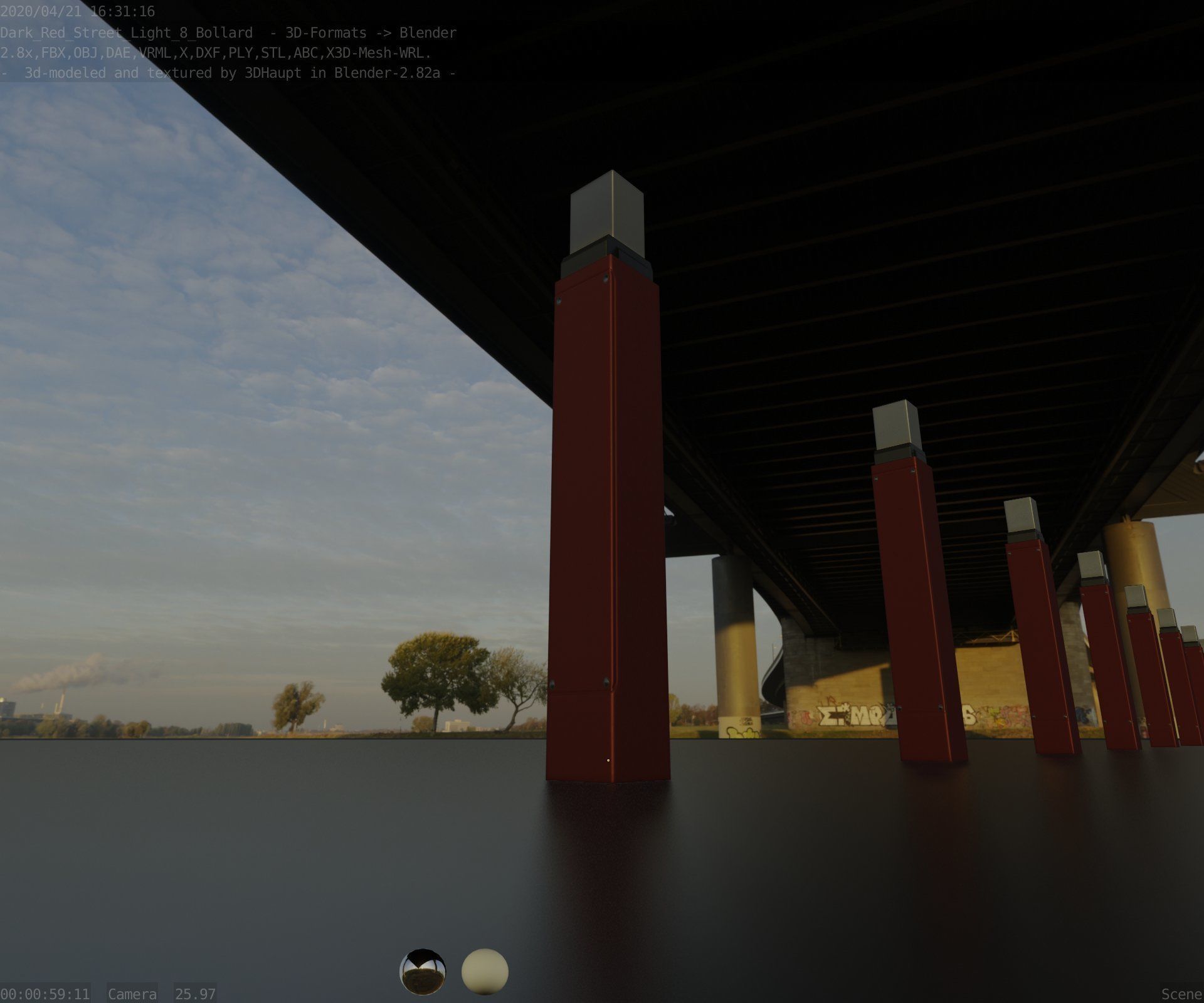 Street Light 8 Bollard 900mm Dark Red Version 6  Low-poly 3D model_26