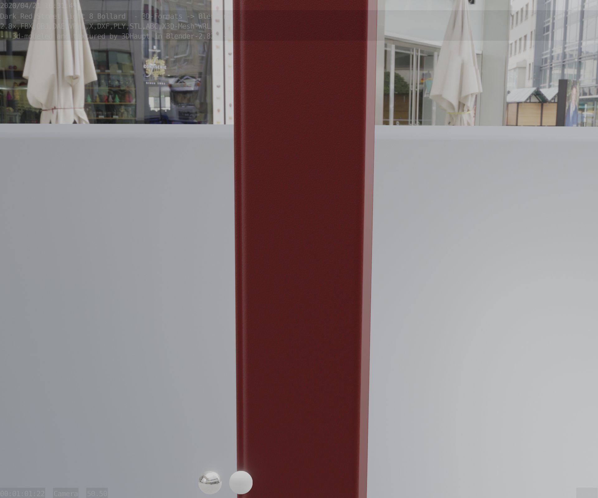 Street Light 8 Bollard 900mm Dark Red Version 6  Low-poly 3D model_85