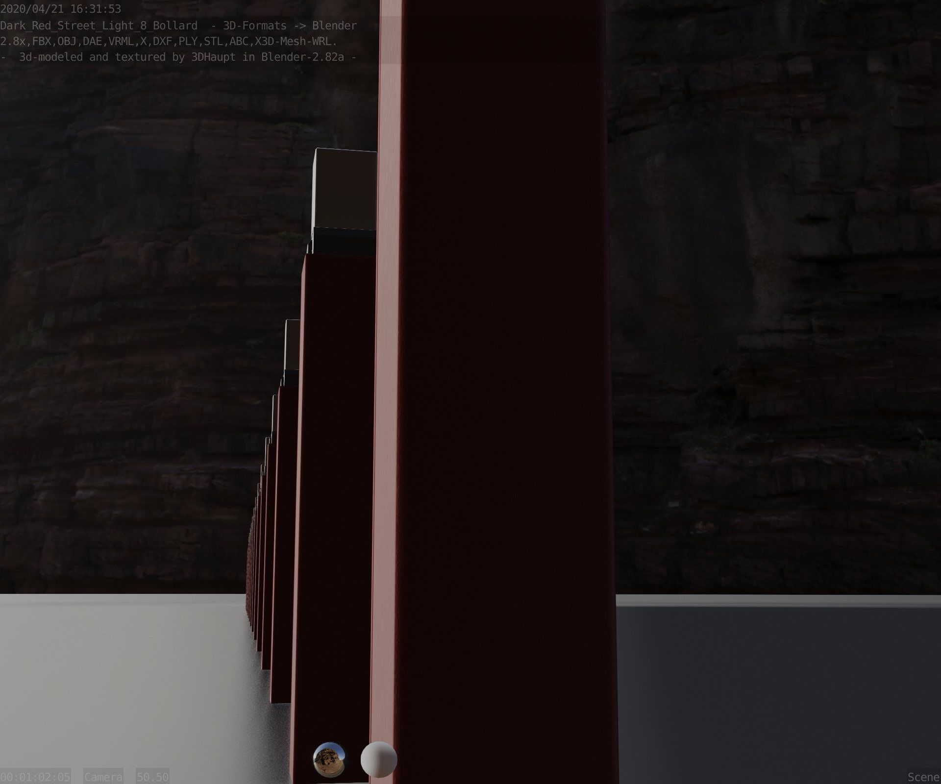 Street Light 8 Bollard 900mm Dark Red Version 6  Low-poly 3D model_91