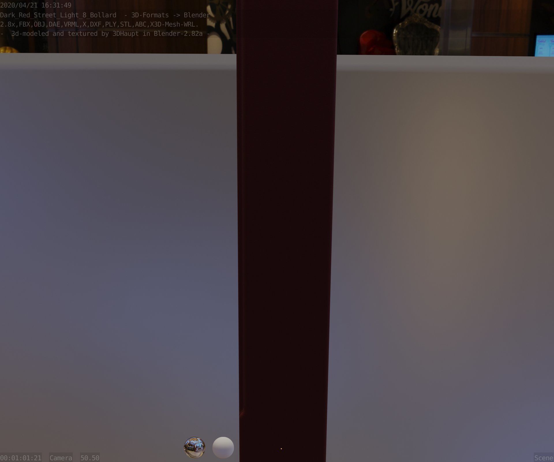 Street Light 8 Bollard 900mm Dark Red Version 6  Low-poly 3D model_84