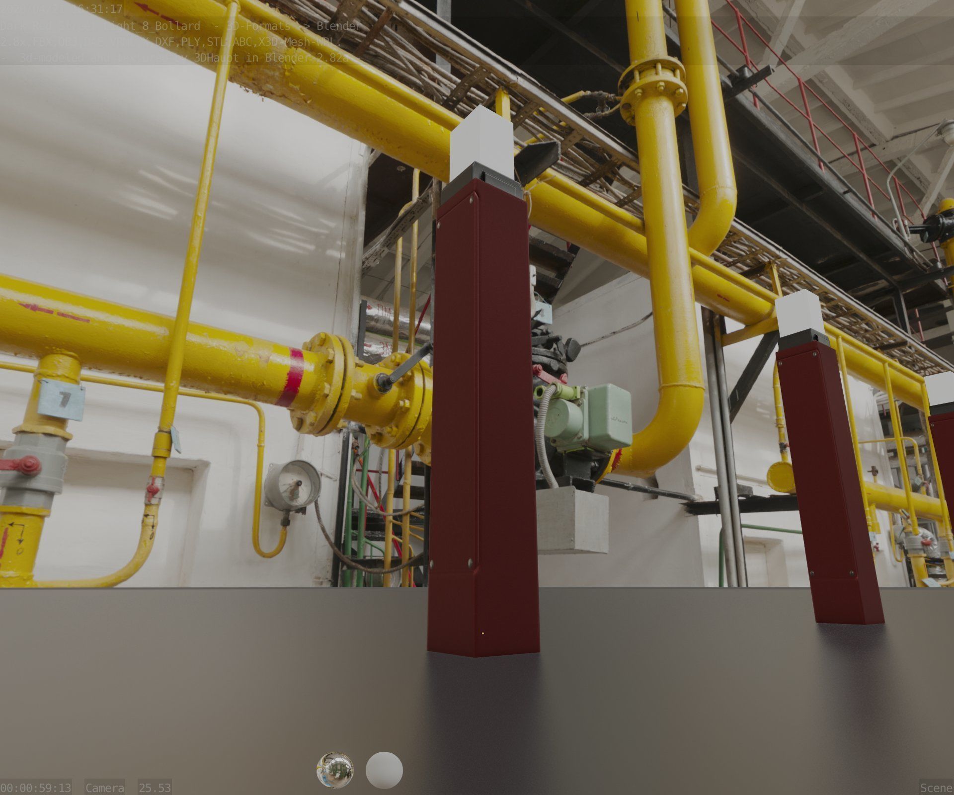 Street Light 8 Bollard 900mm Dark Red Version 6  Low-poly 3D model_28