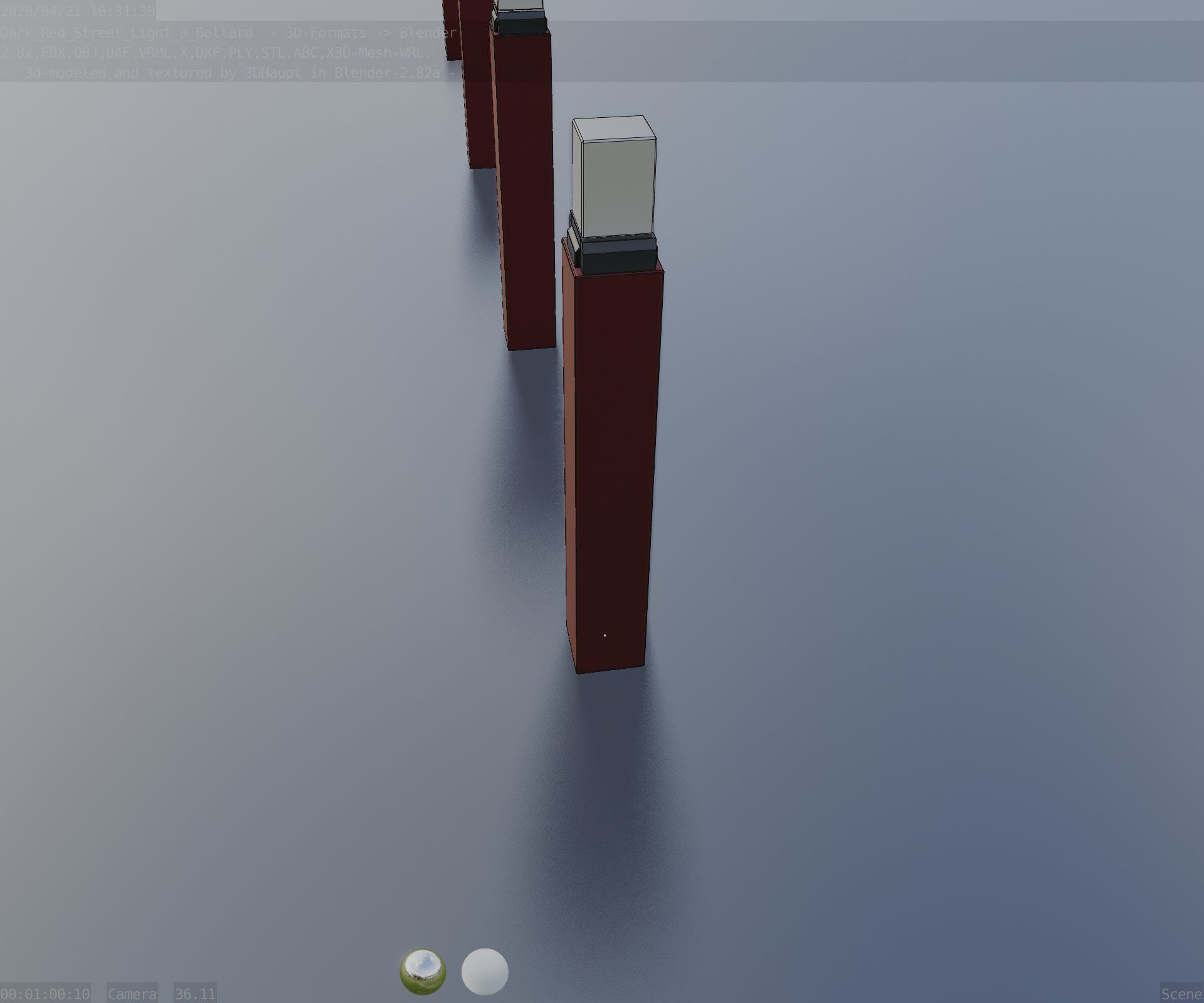 Street Light 8 Bollard 900mm Dark Red Version 6  Low-poly 3D model_49