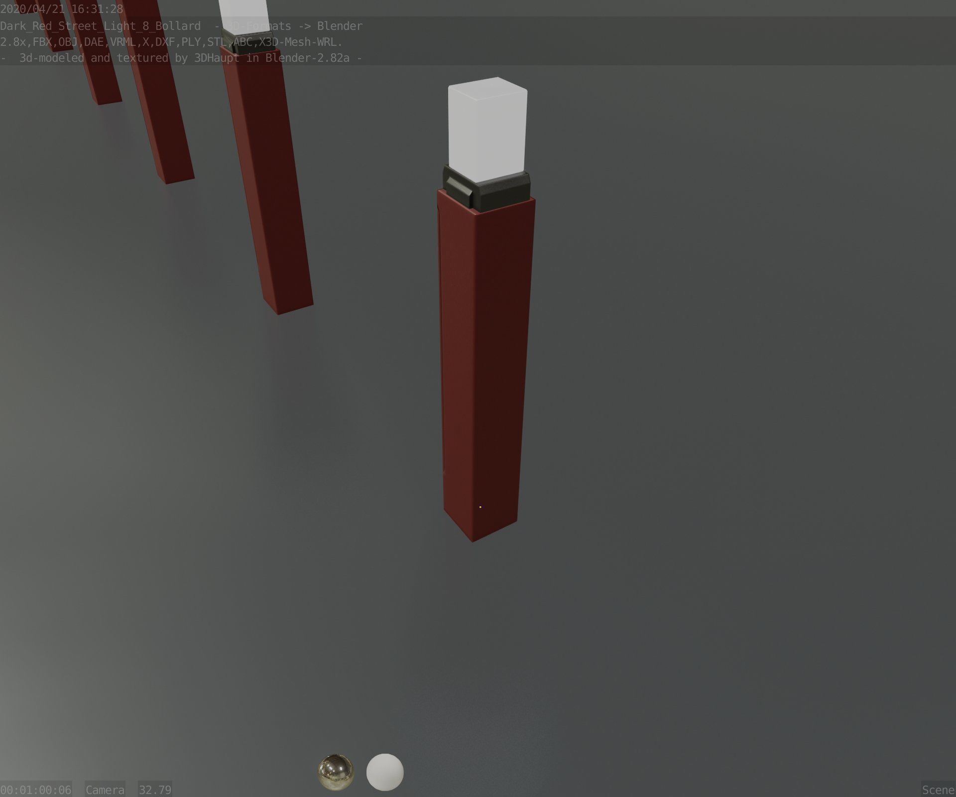 Street Light 8 Bollard 900mm Dark Red Version 6  Low-poly 3D model_45