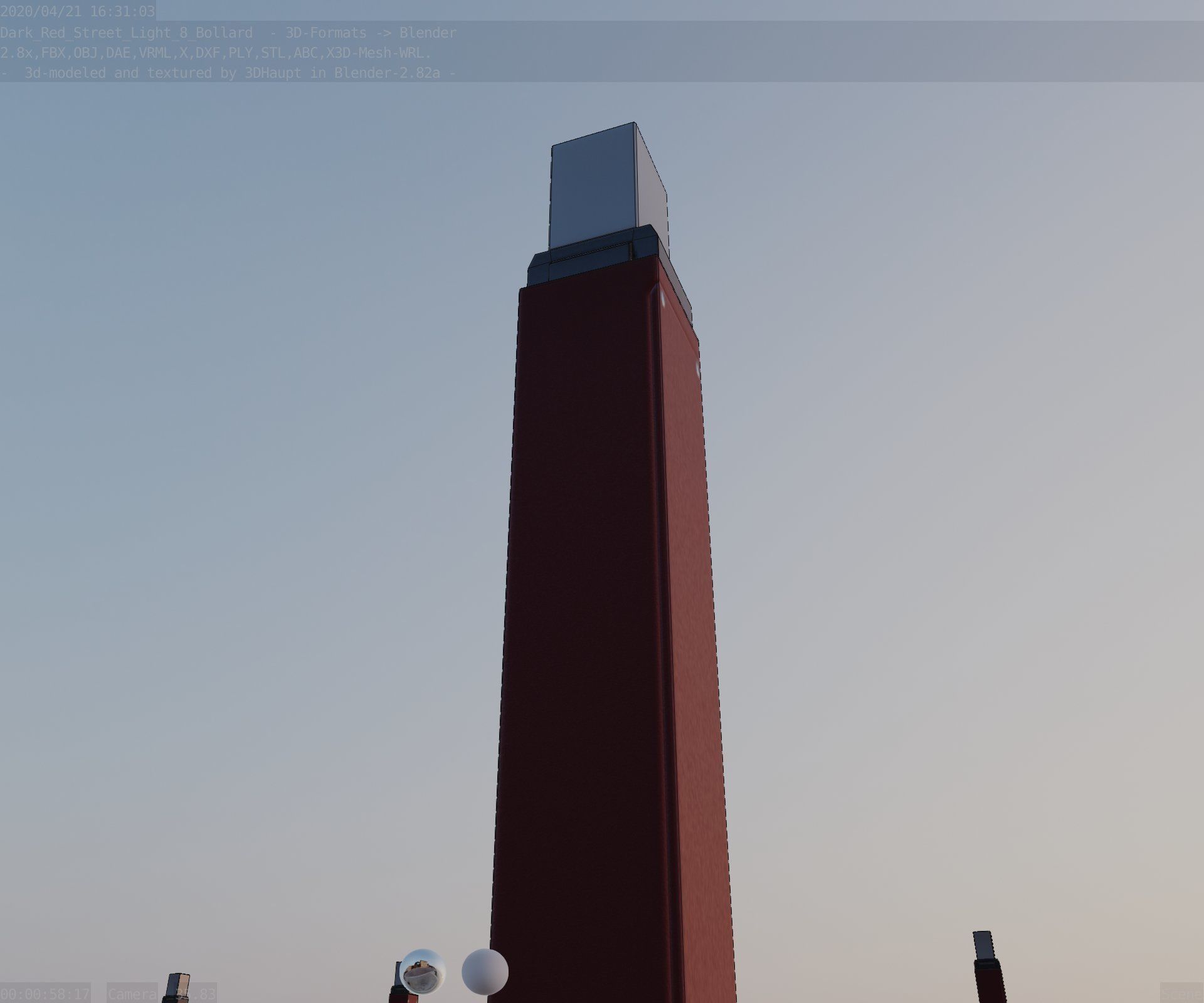 Street Light 8 Bollard 900mm Dark Red Version 6  Low-poly 3D model_21