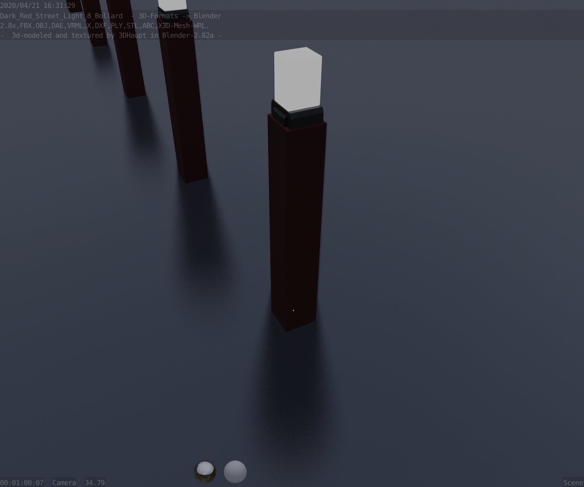 Street Light 8 Bollard 900mm Dark Red Version 6  Low-poly 3D model_46