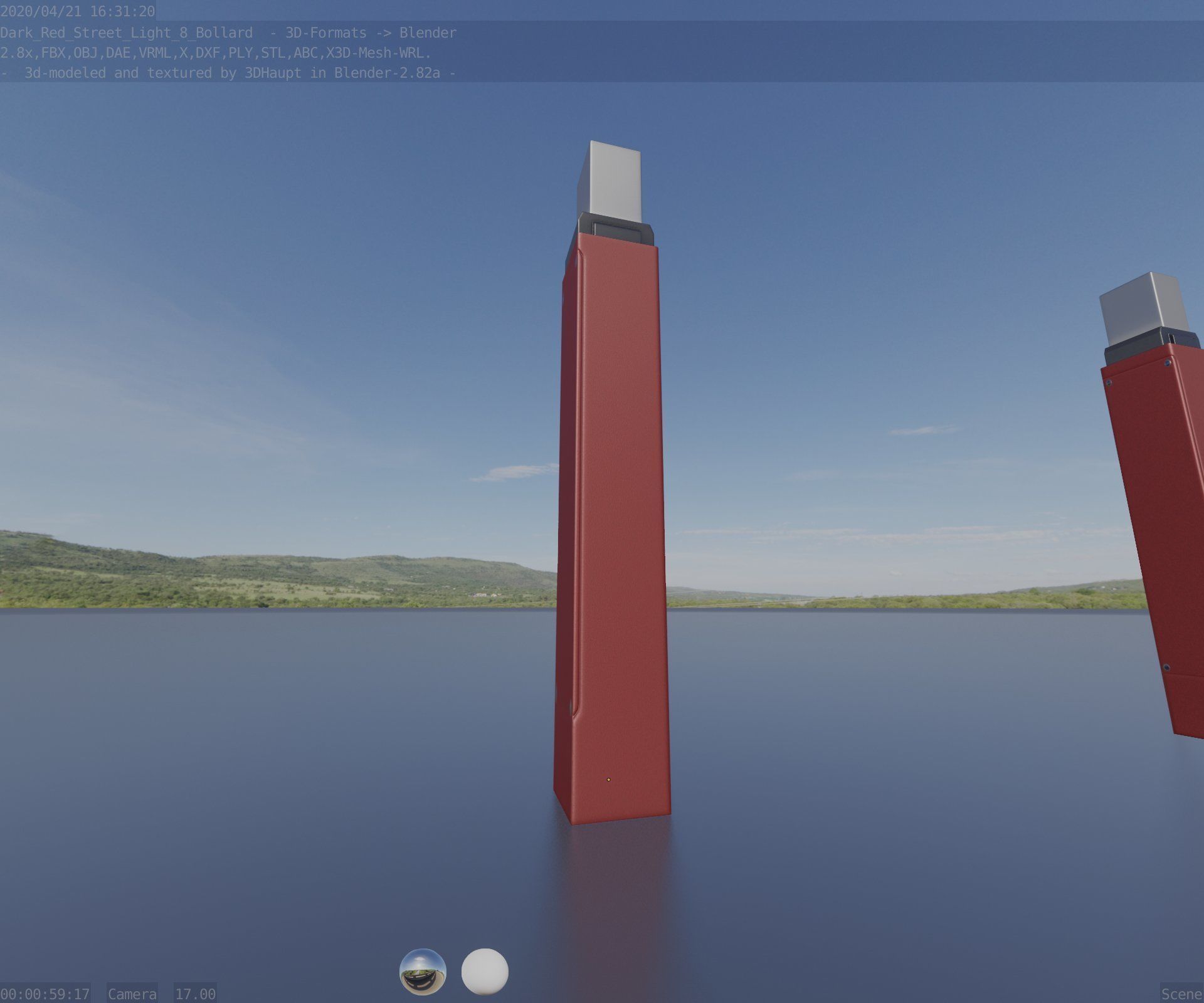 Street Light 8 Bollard 900mm Dark Red Version 6  Low-poly 3D model_32
