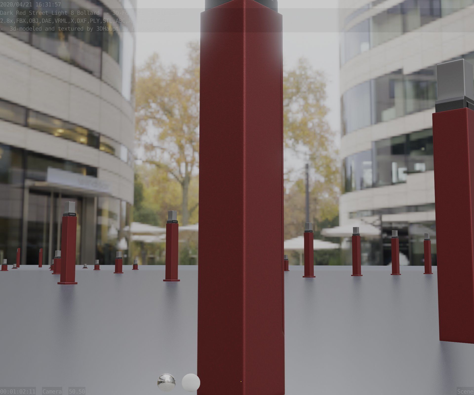 Street Light 8 Bollard 900mm Dark Red Version 6  Low-poly 3D model_97