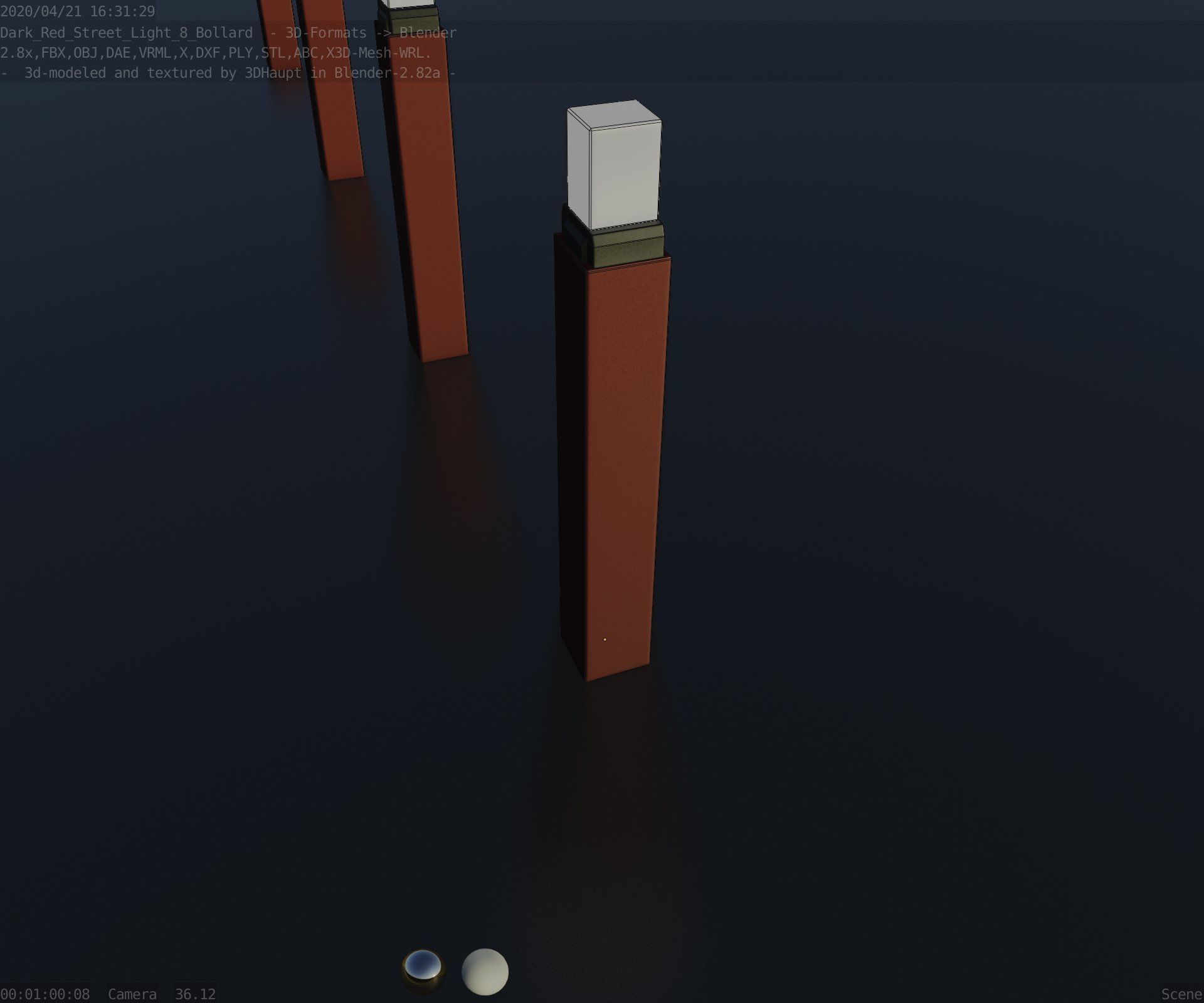 Street Light 8 Bollard 900mm Dark Red Version 6  Low-poly 3D model_47