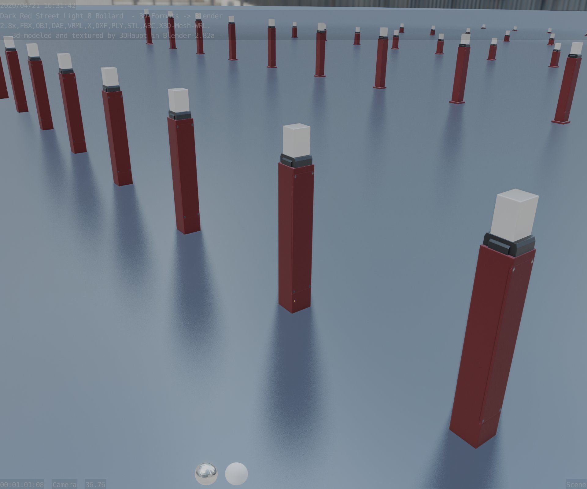 Street Light 8 Bollard 900mm Dark Red Version 6  Low-poly 3D model_71