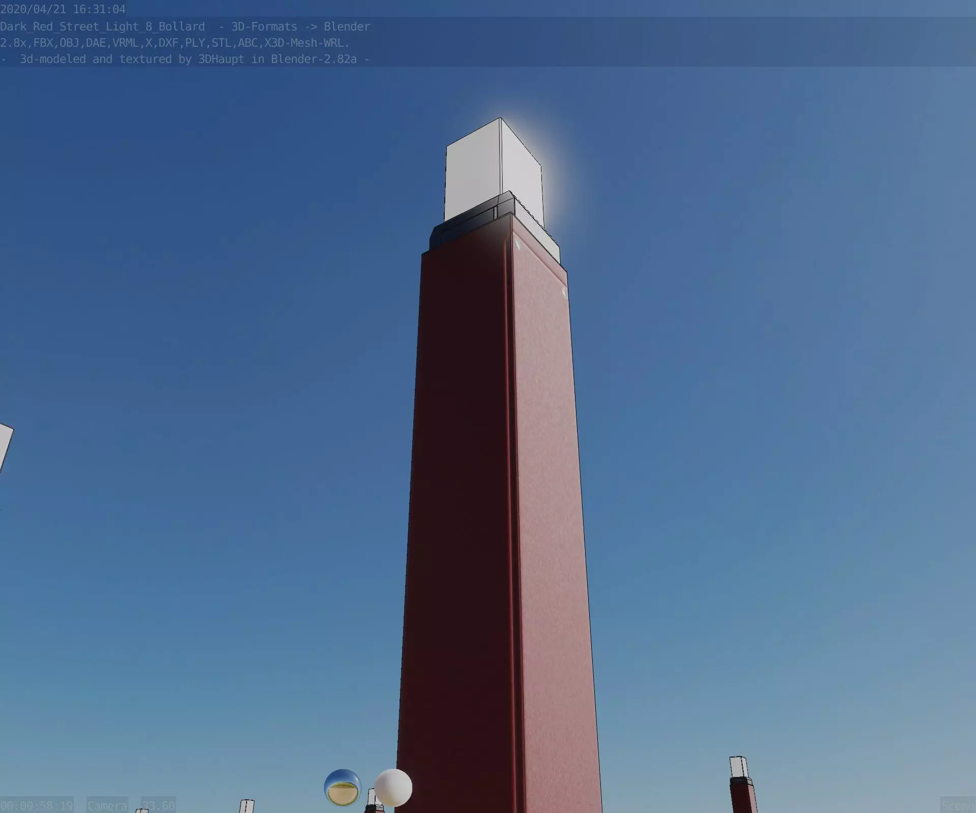 Street Light 8 Bollard 900mm Dark Red Version 6  Low-poly 3D model_0