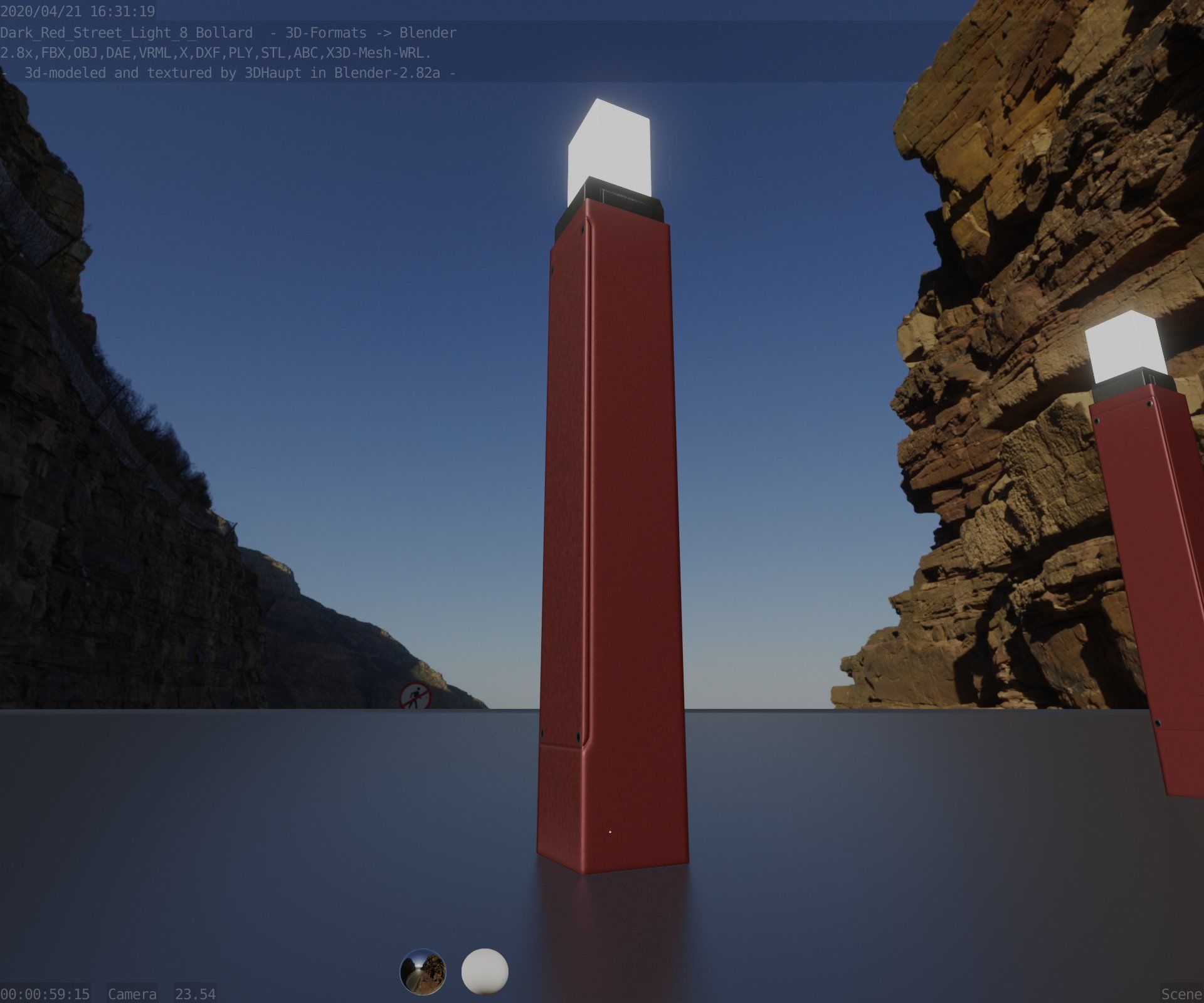 Street Light 8 Bollard 900mm Dark Red Version 6  Low-poly 3D model_30