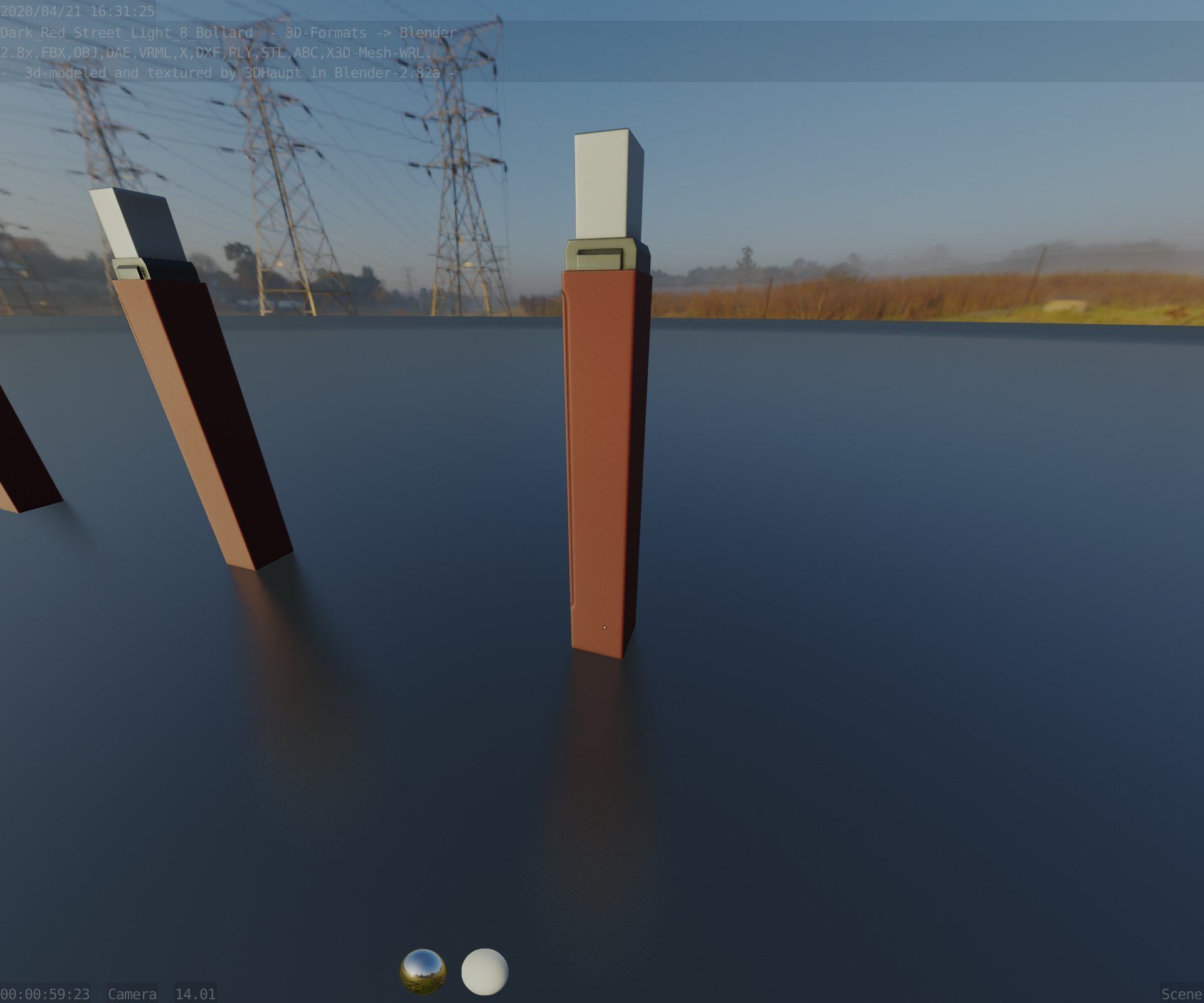 Street Light 8 Bollard 900mm Dark Red Version 6  Low-poly 3D model_38