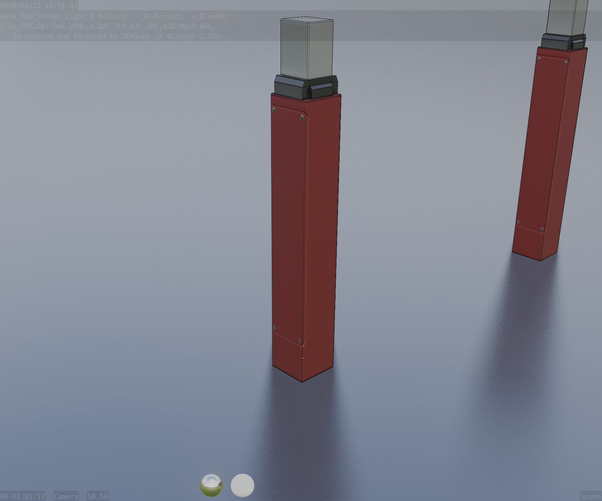 Street Light 8 Bollard 900mm Dark Red Version 6  Low-poly 3D model_80
