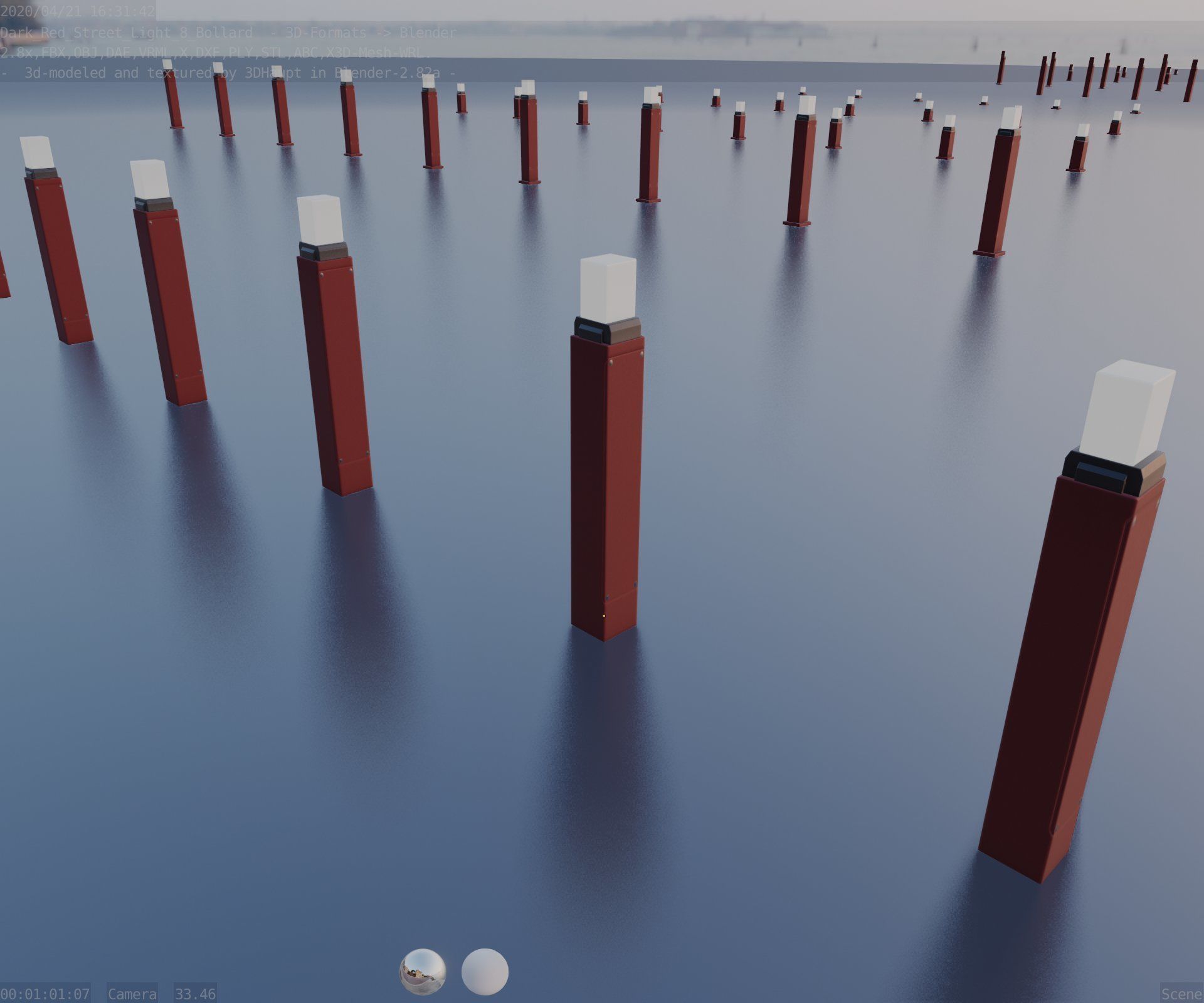 Street Light 8 Bollard 900mm Dark Red Version 6  Low-poly 3D model_70