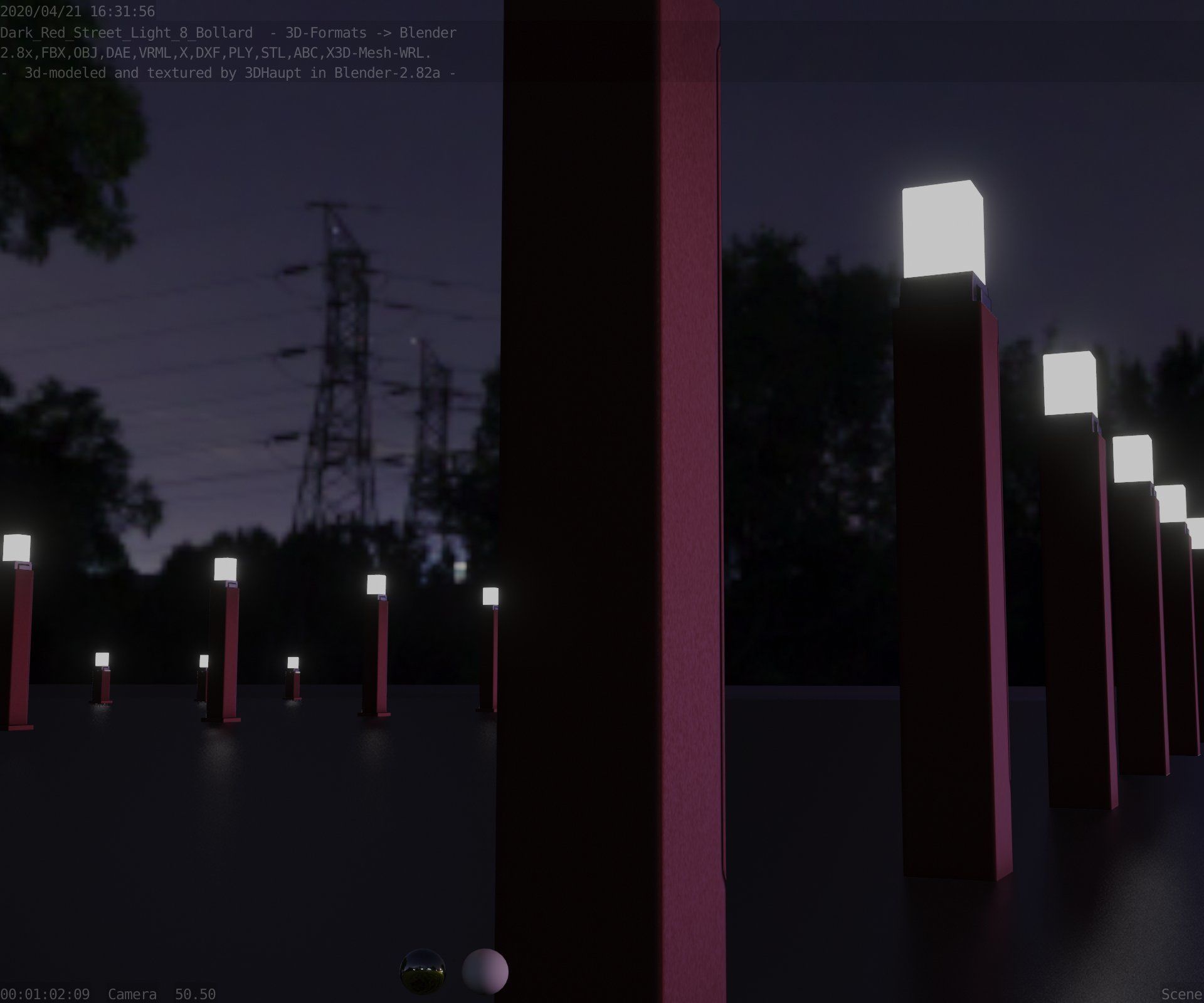 Street Light 8 Bollard 900mm Dark Red Version 6  Low-poly 3D model_95