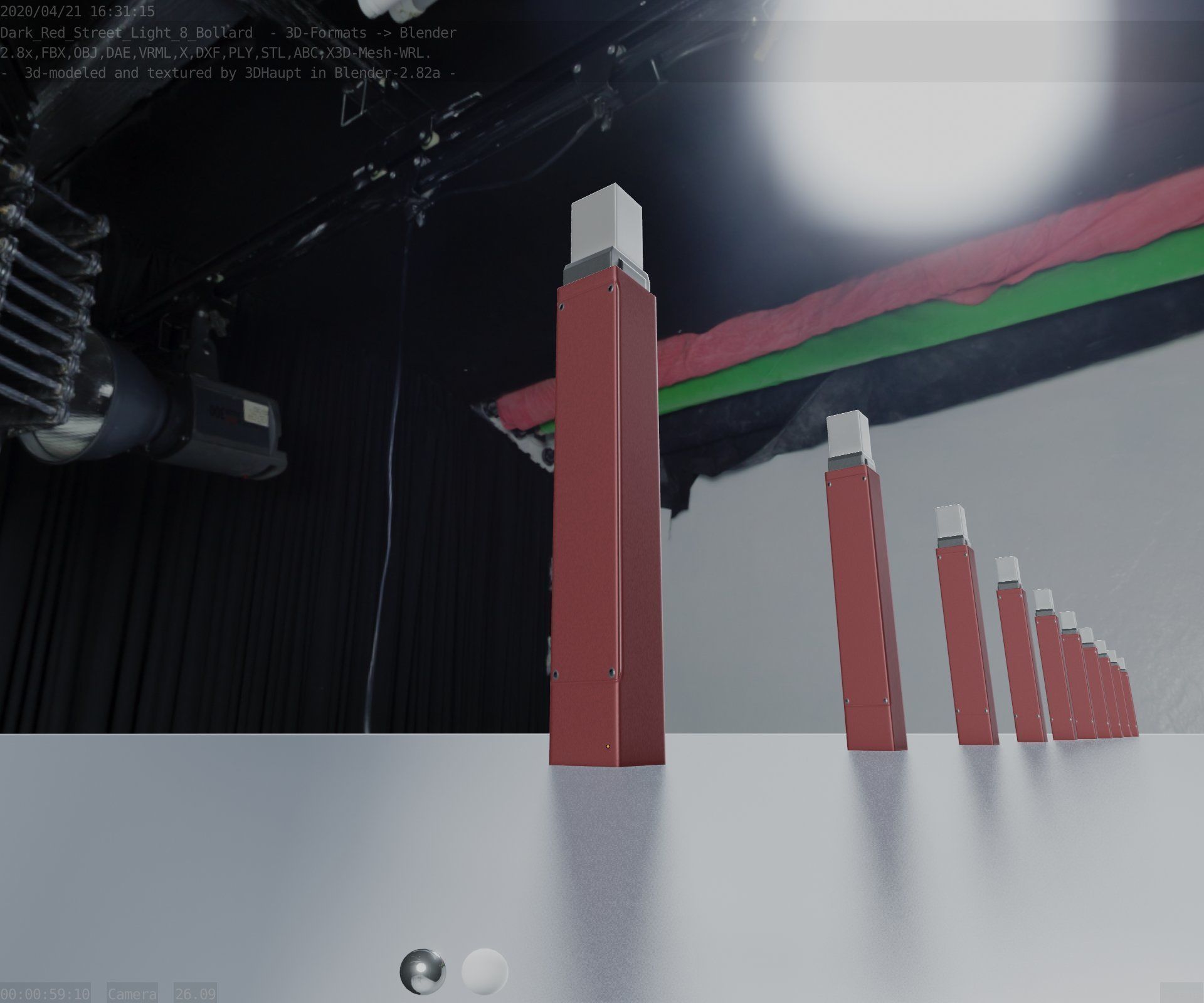 Street Light 8 Bollard 900mm Dark Red Version 6  Low-poly 3D model_25