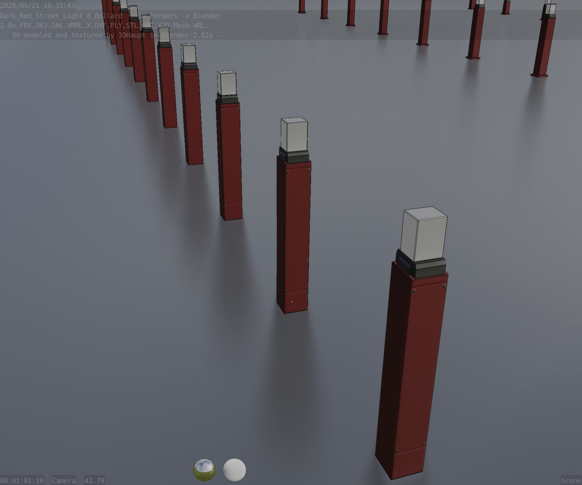 Street Light 8 Bollard 900mm Dark Red Version 6  Low-poly 3D model_73