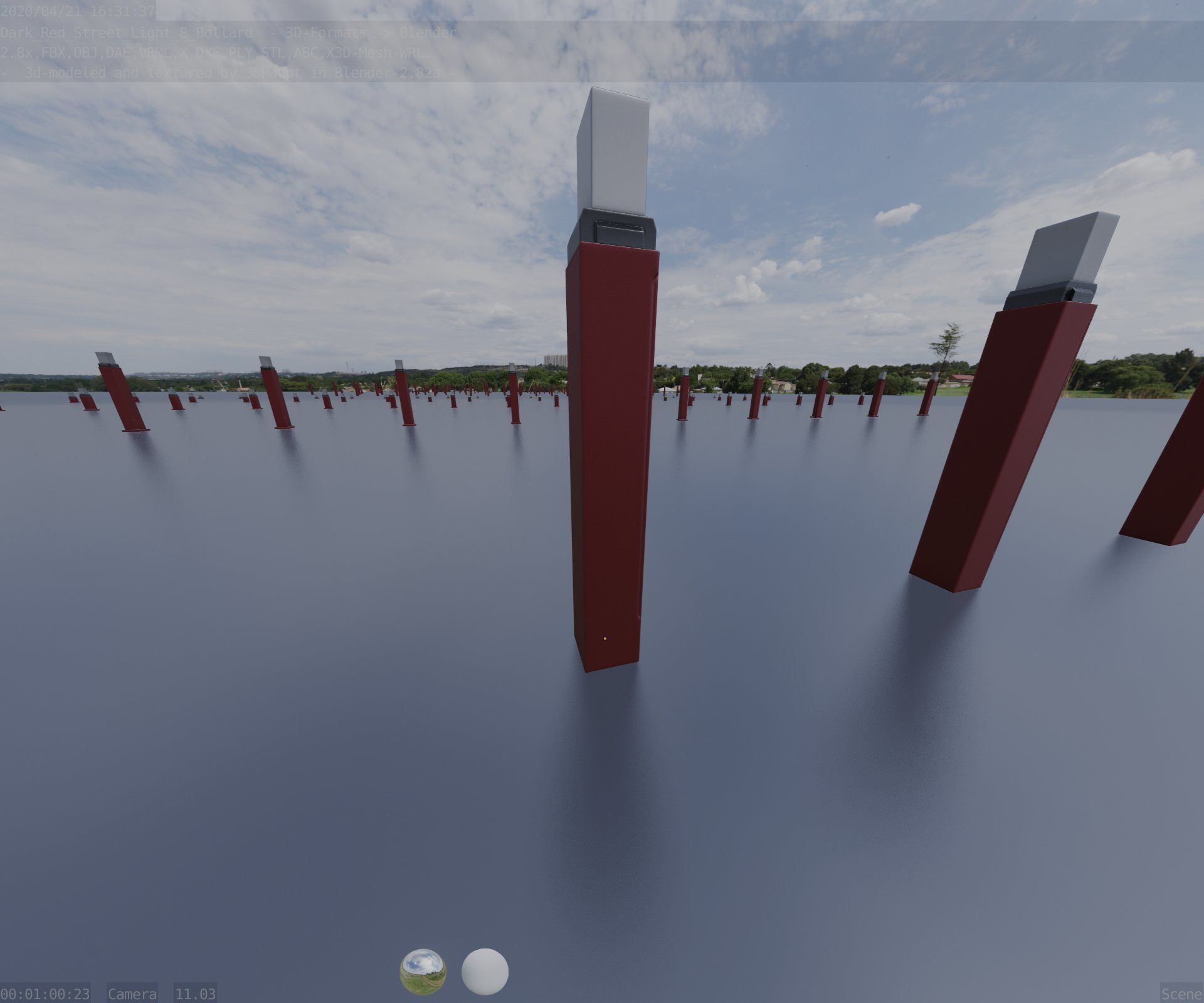 Street Light 8 Bollard 900mm Dark Red Version 6  Low-poly 3D model_62