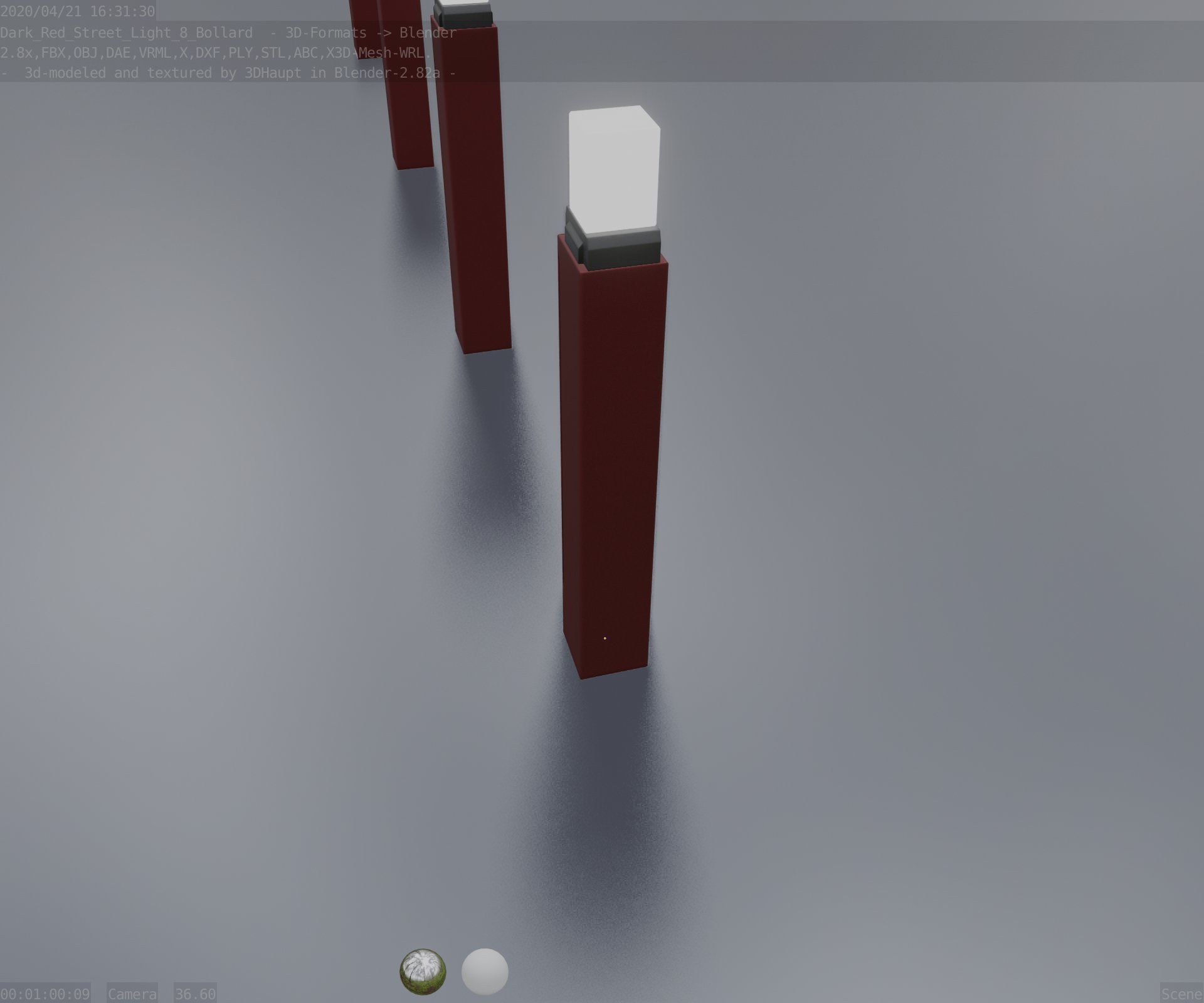 Street Light 8 Bollard 900mm Dark Red Version 6  Low-poly 3D model_48