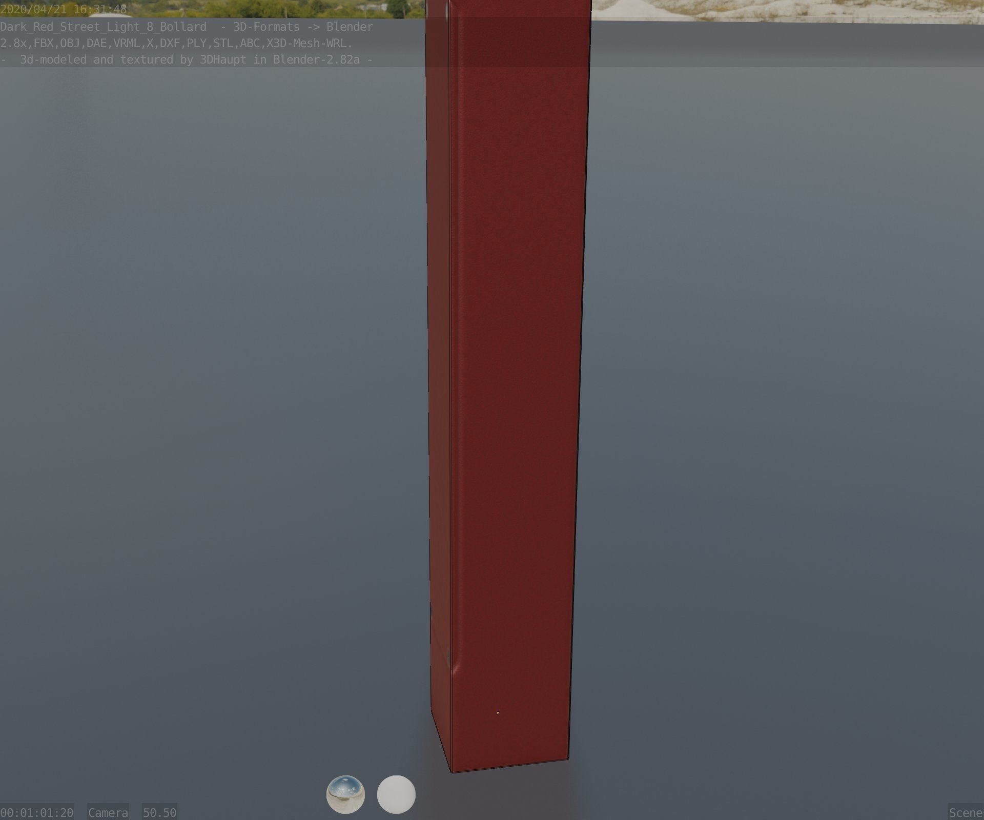 Street Light 8 Bollard 900mm Dark Red Version 6  Low-poly 3D model_83